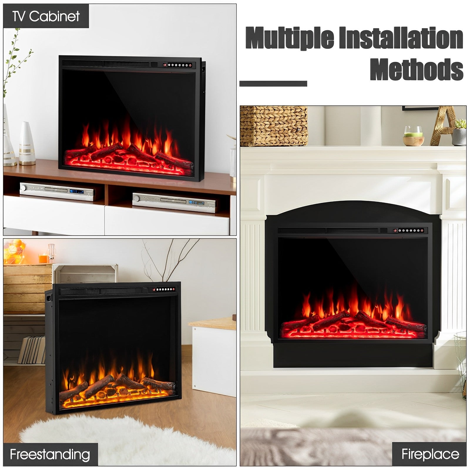 37 Inch Electric Fireplace Recessed with Adjustable Flames