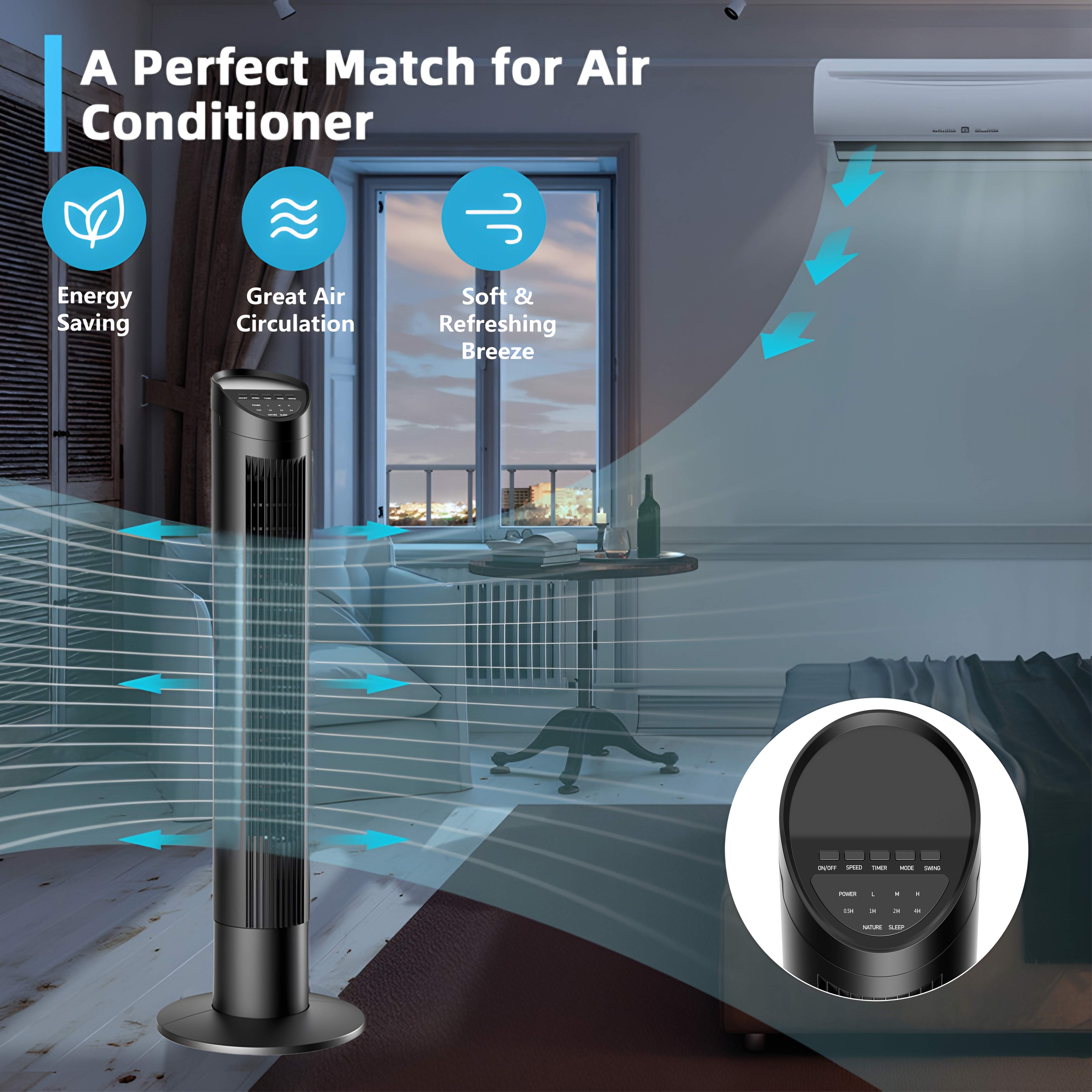 SUGIFT 60? Oscillating Standing Tower Fan with Remote and 3 Wind Modes