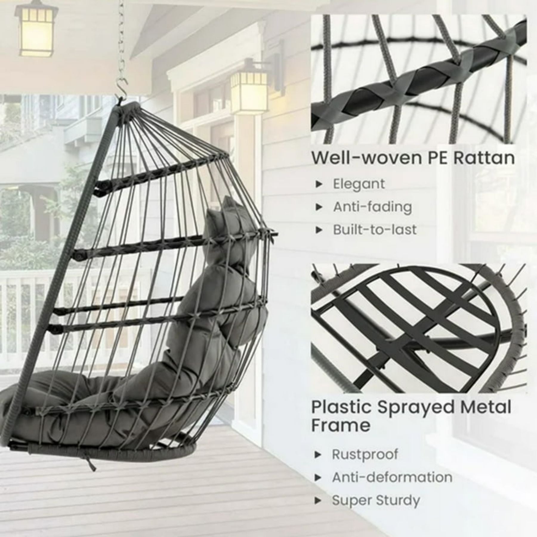SUGIFT Hanging Egg Chair Wicker Swing Hammock Chair