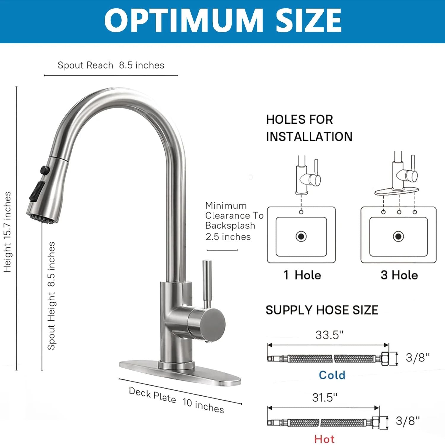 1.8 GPM Brushed Nickel Kitchen Faucet with Pull Down Sprayer, High Arc Single Handle Stainless Steel Sink Faucets 1 or 3 Hole
