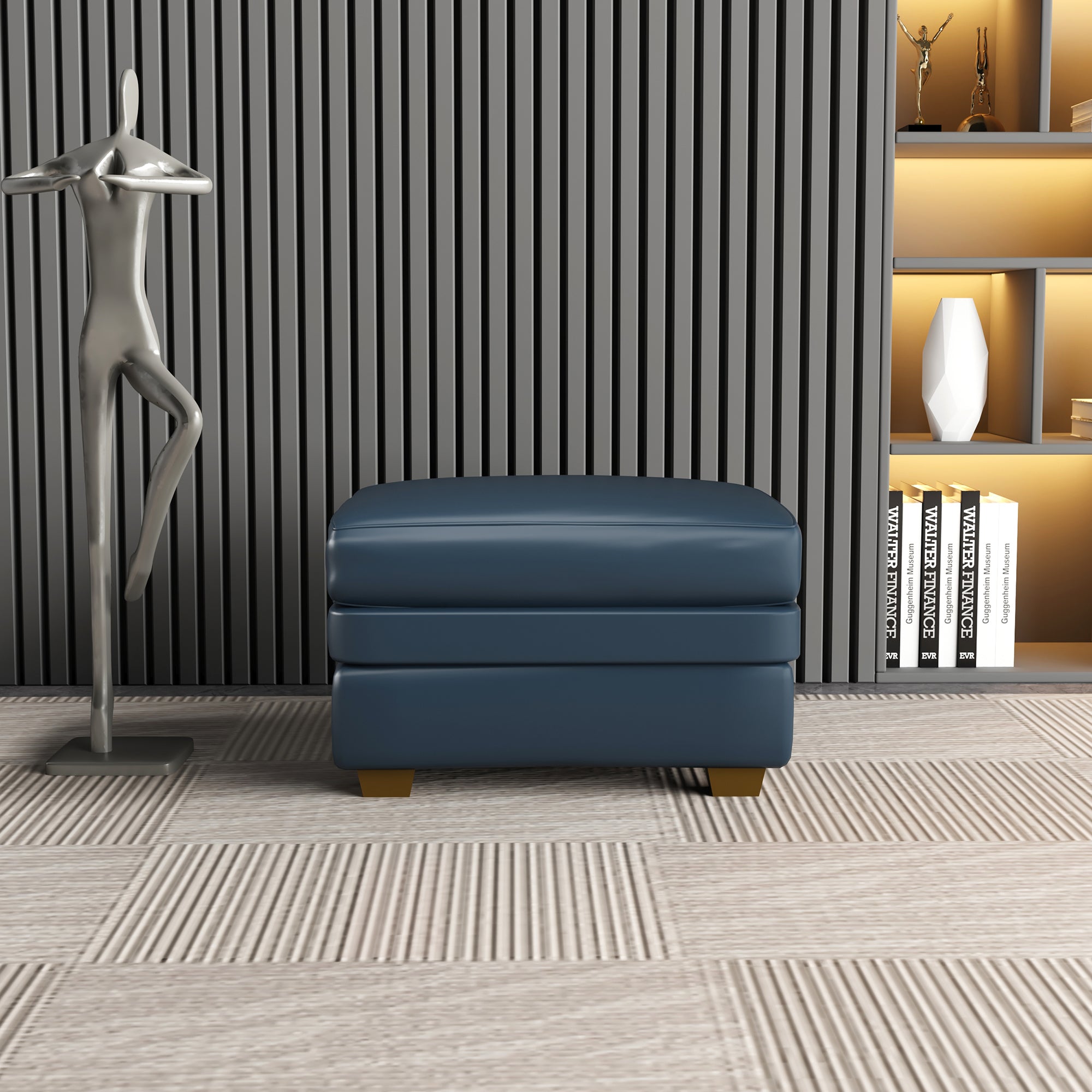 30in Wide Genuine Leather Ottomans with Wood Feet