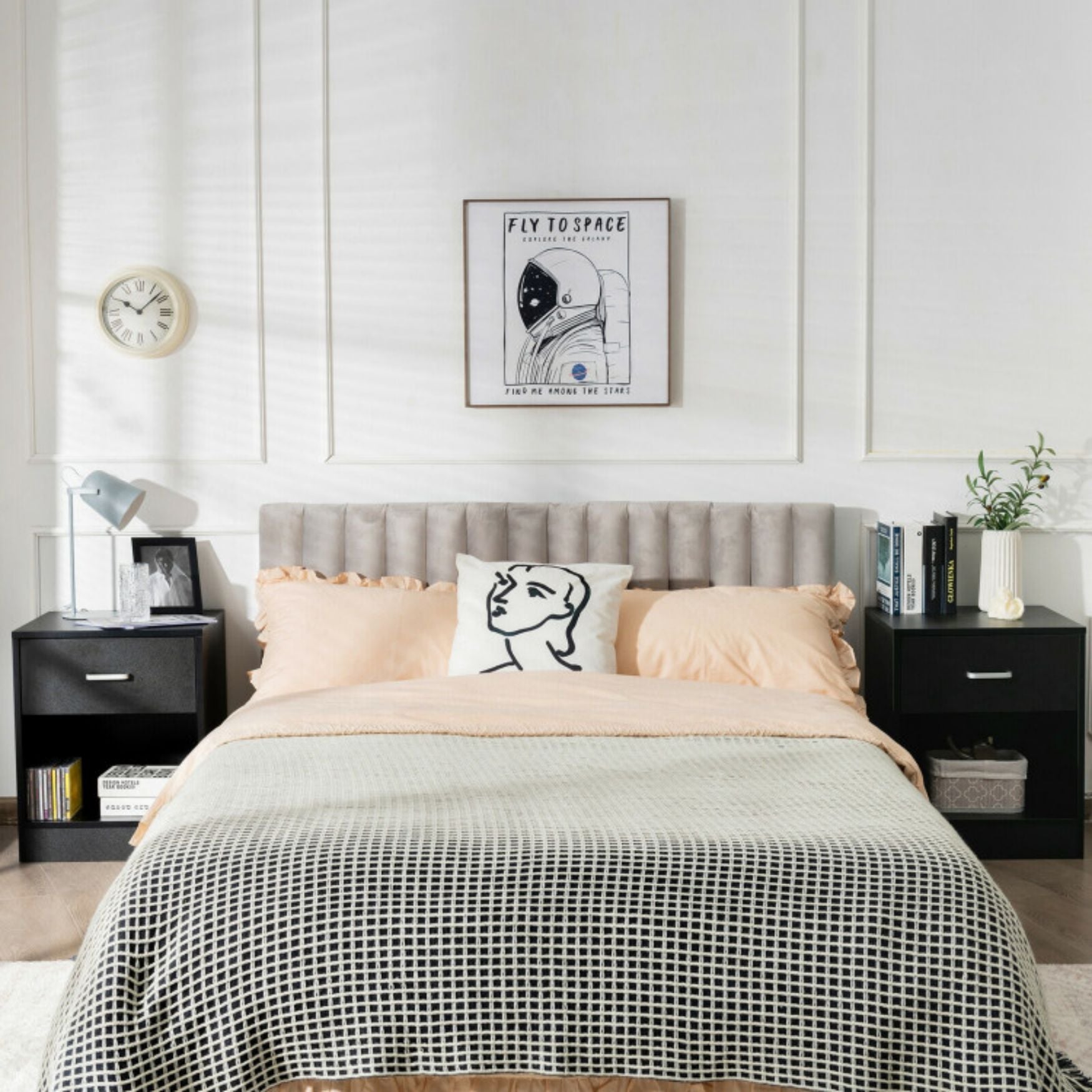 SUGIFT Set of 2 Modern Wooden Nightstands with Storage Drawer and Open Cabinet