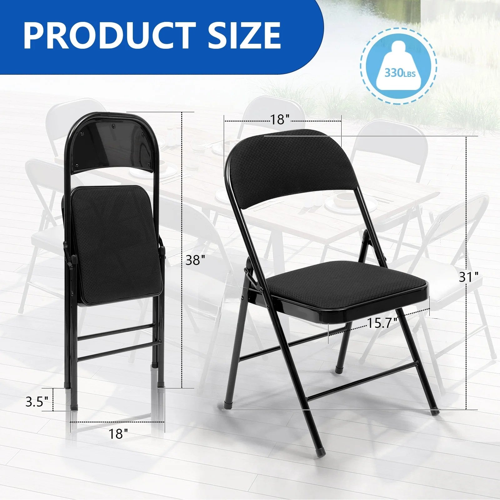 10-Pack Folding Chair Fabric Upholstered Padded Seat Metal Frame for Home Office Dining Room
