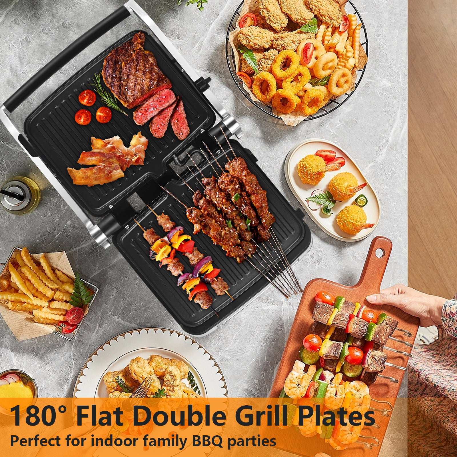 3-in-1 Indoor Electric Panini Press Grill with LED Display & 5 Auto Modes