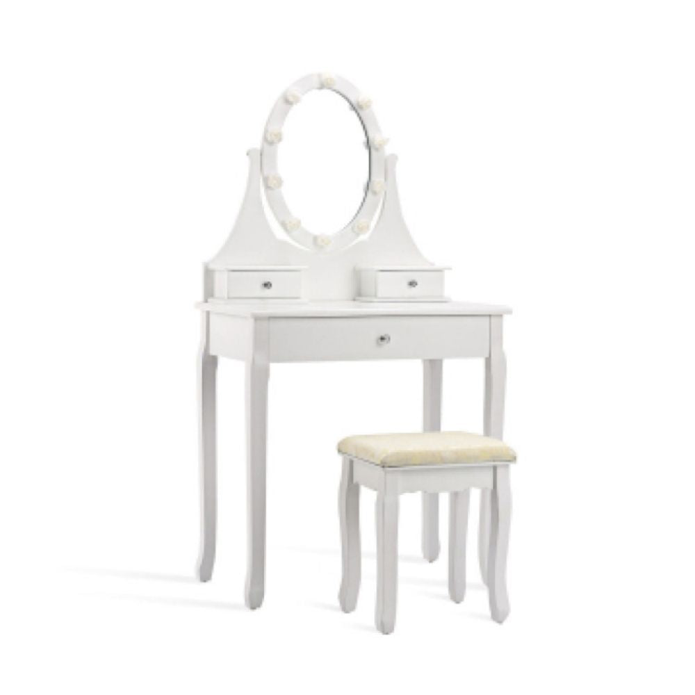 3 Drawers Lighted Mirror Vanity Dressing Table Stool Set