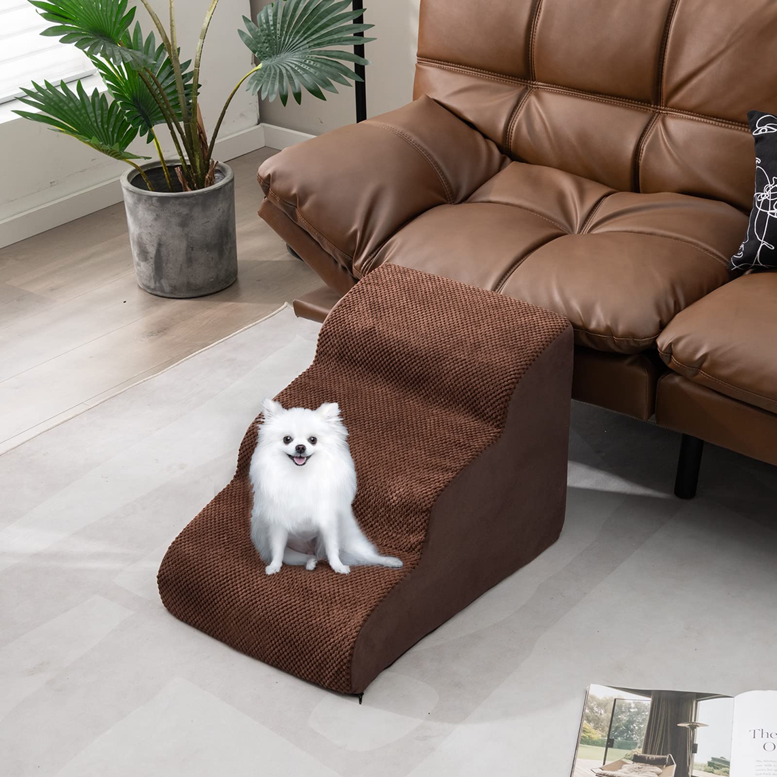 3-Tier Non-Slip Dog Steps with High-Density Sponge and Silicone Paw Prints