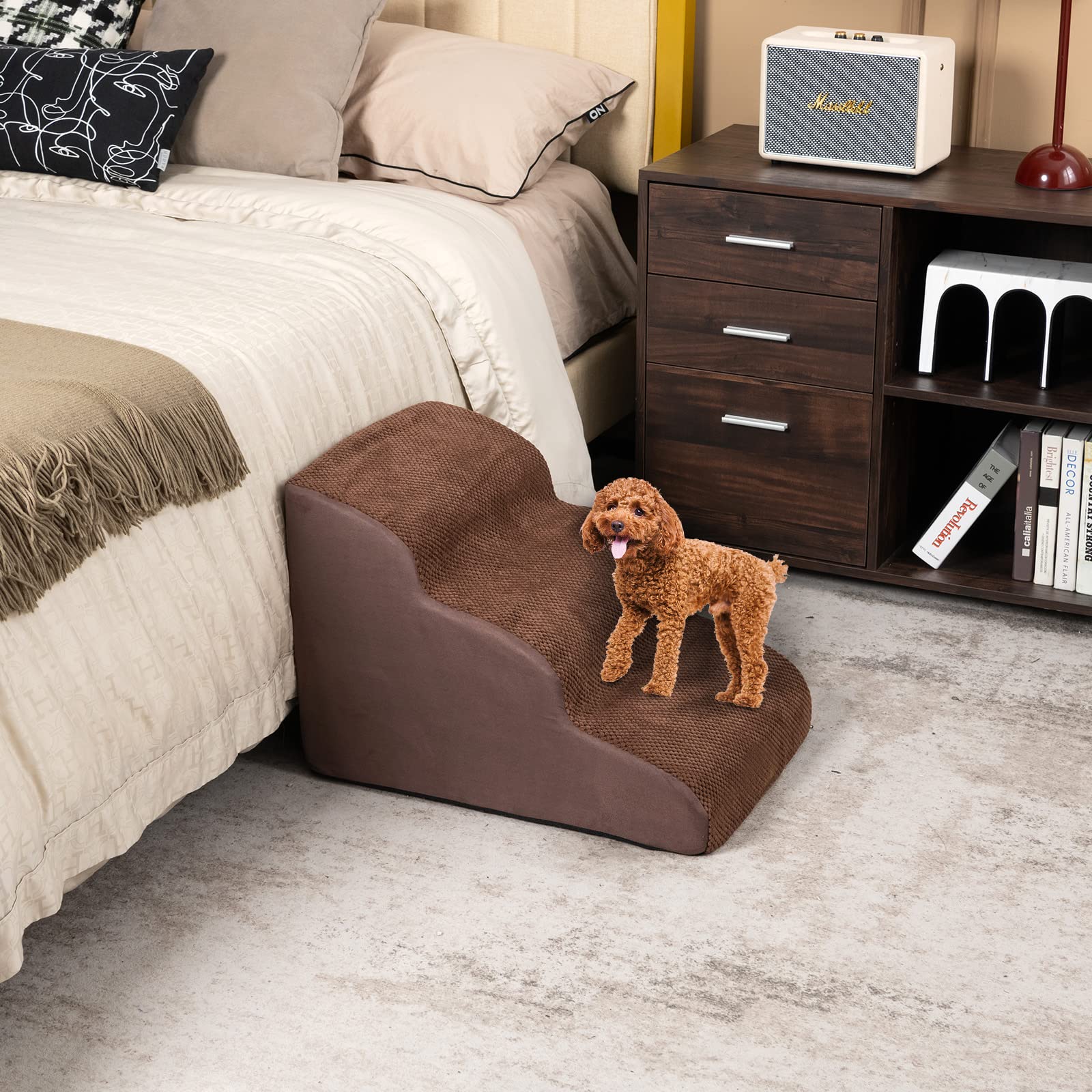 3-Tier Non-Slip Dog Steps with High-Density Sponge and Silicone Paw Prints