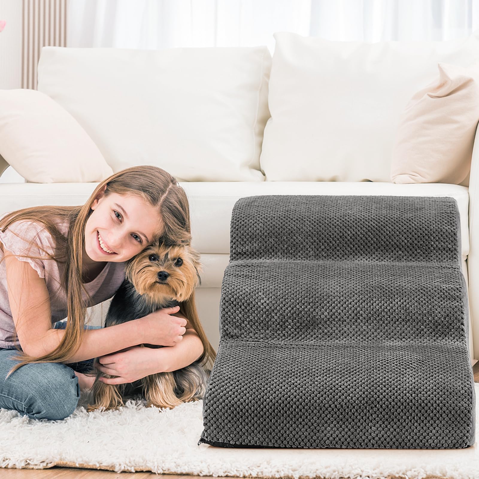 3-Tier Non-Slip Dog Steps with High-Density Sponge and Silicone Paw Prints
