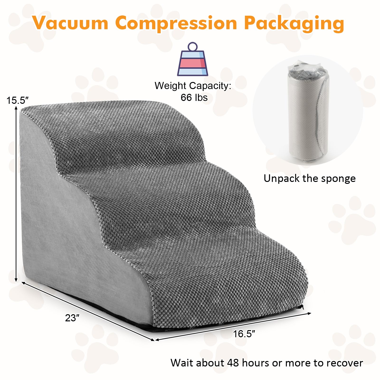 3-Tier Non-Slip Dog Steps with High-Density Sponge and Silicone Paw Prints