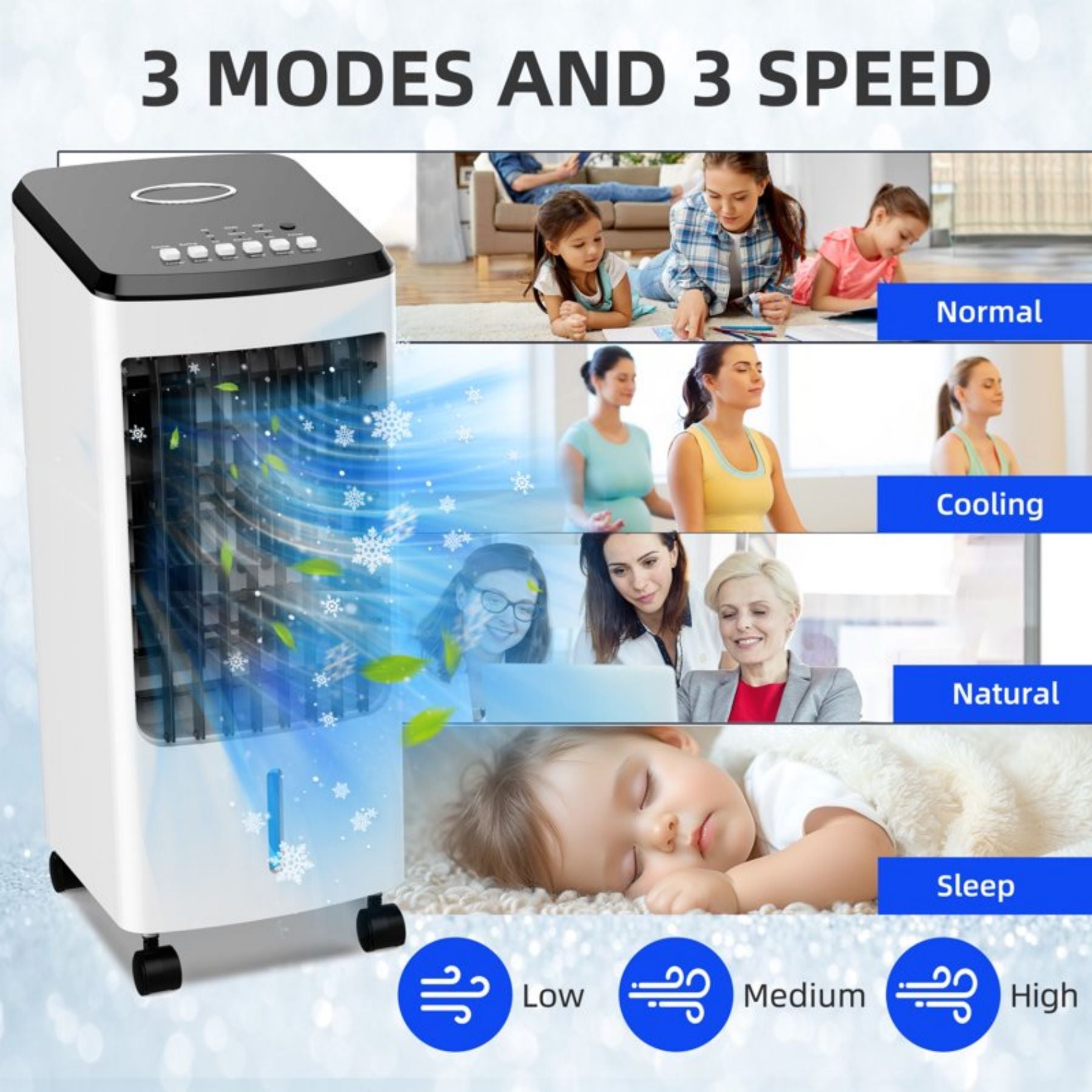 SUGIFT Portable Evaporative Air Cooler 3-in-1 Cooling Fan with 3 Speeds for Home & Office