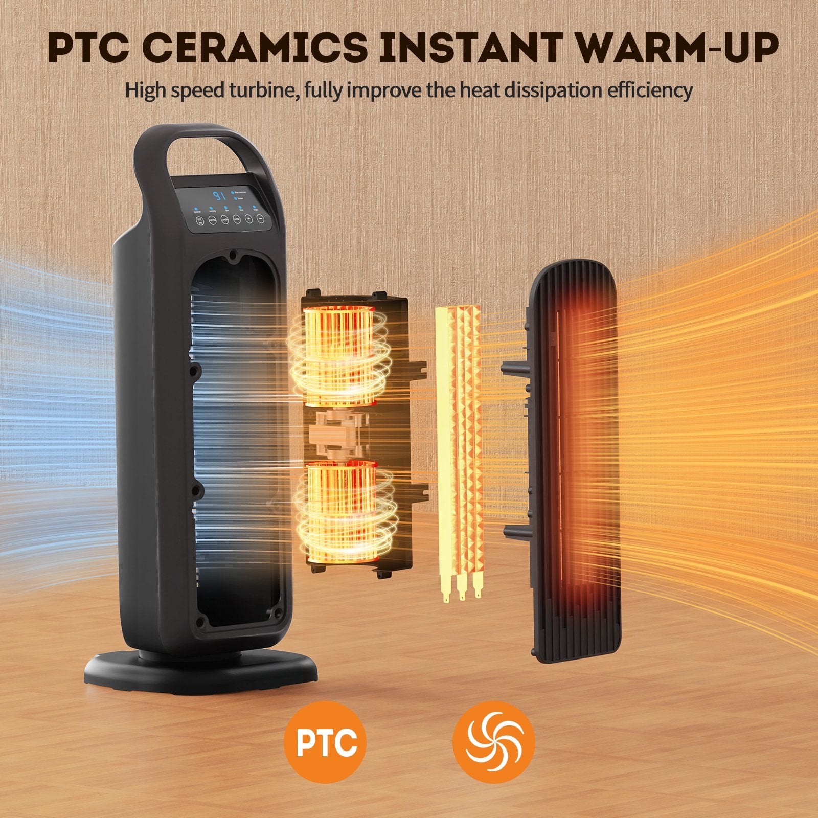 SUGIFT 1500W Oscillation Space Heaters, Portable Electric Heater with Remote for Inside, Office and Bedroom