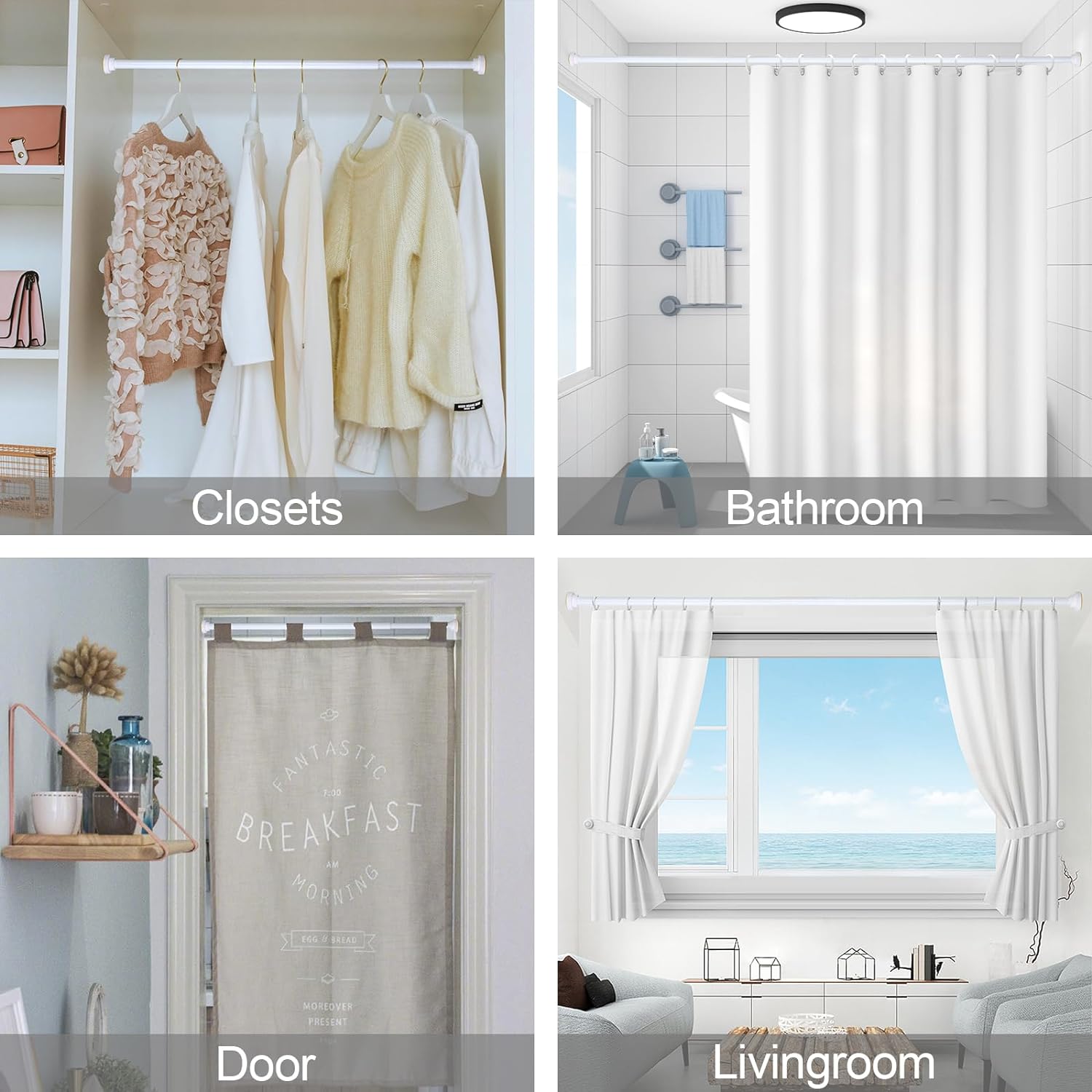 22-34in Adjustable Stainless Steel Tension Curtain Rod - No Drilling