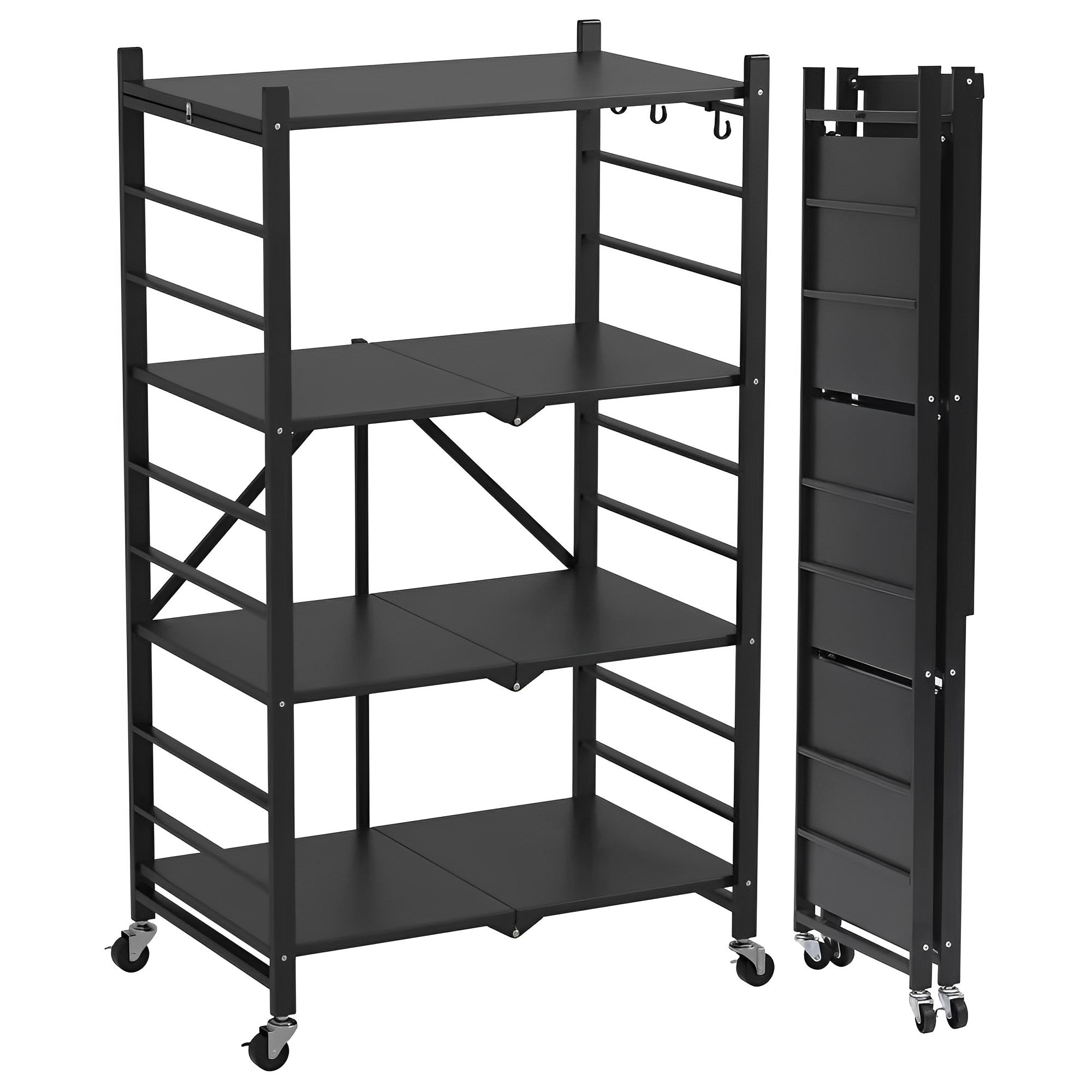 SUGIFT 4-Tier Foldable Storage Shelves, Metal Shelving Units, Storage Rack, Black