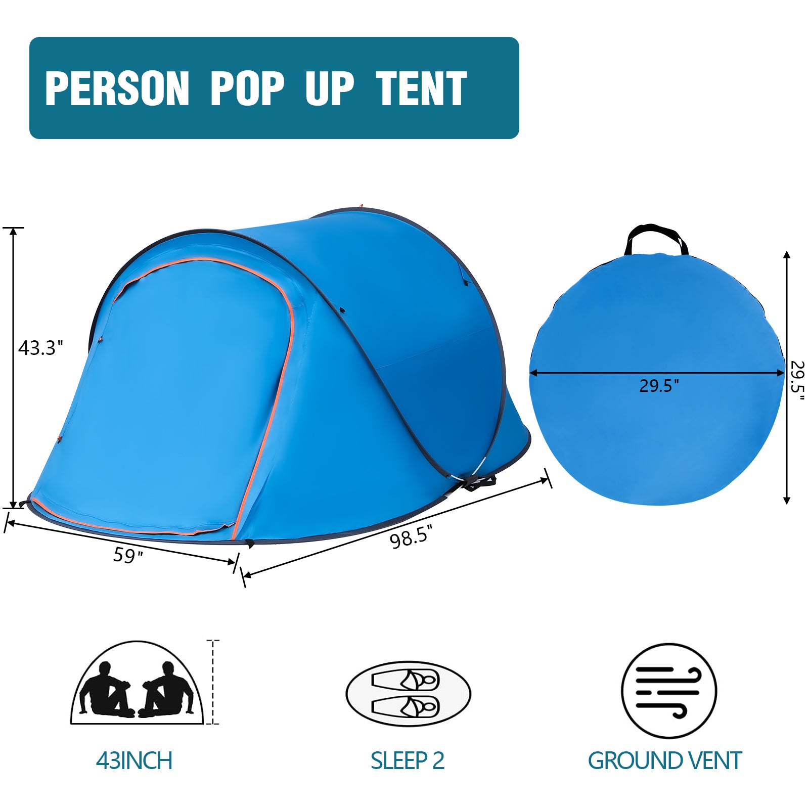 SUGIFT 2 Person Instant Pop-up Tent Waterproof Family Camping Tent with Carrying Bag