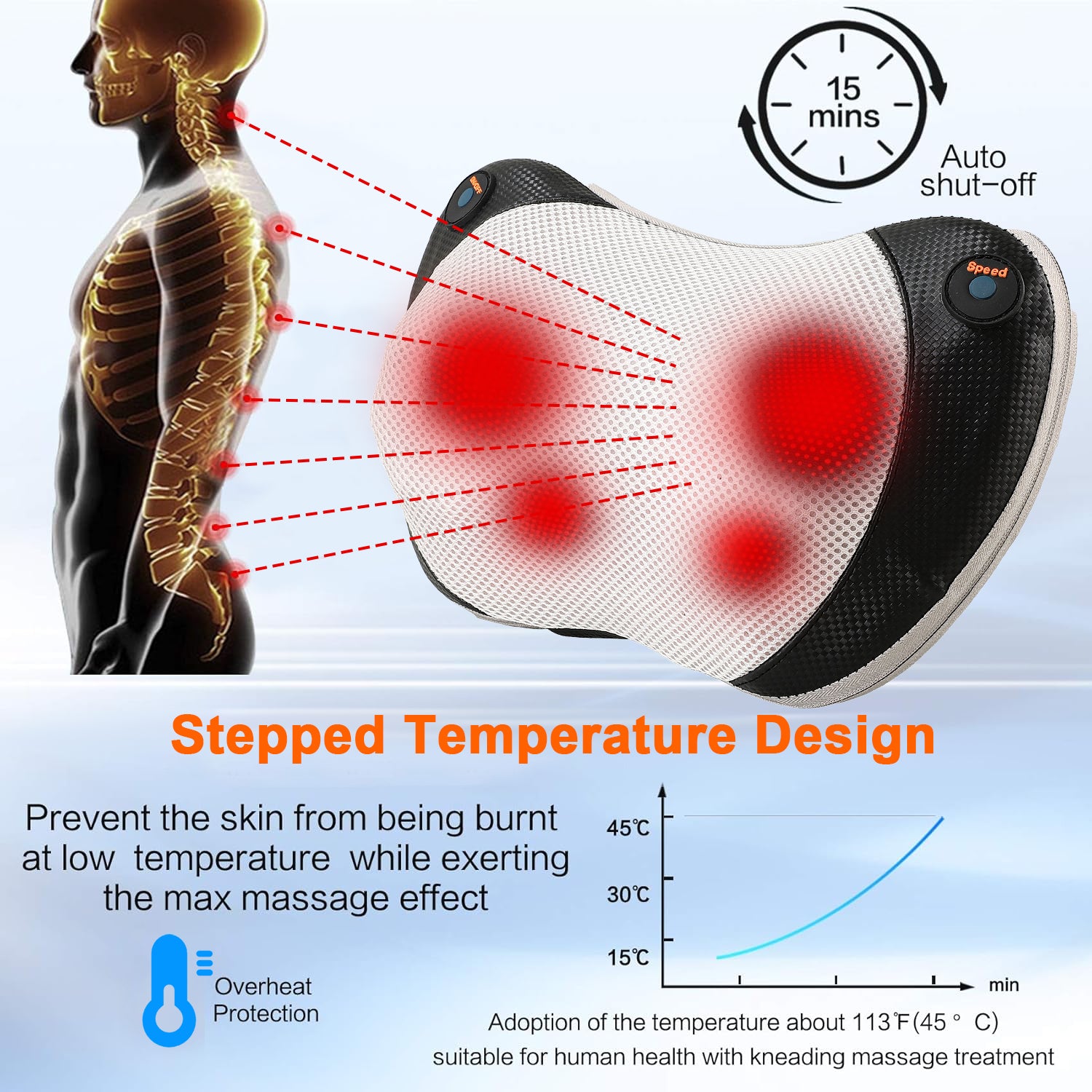 SUGIFT Shiatsu Heating Neck and Back Massager Pillow