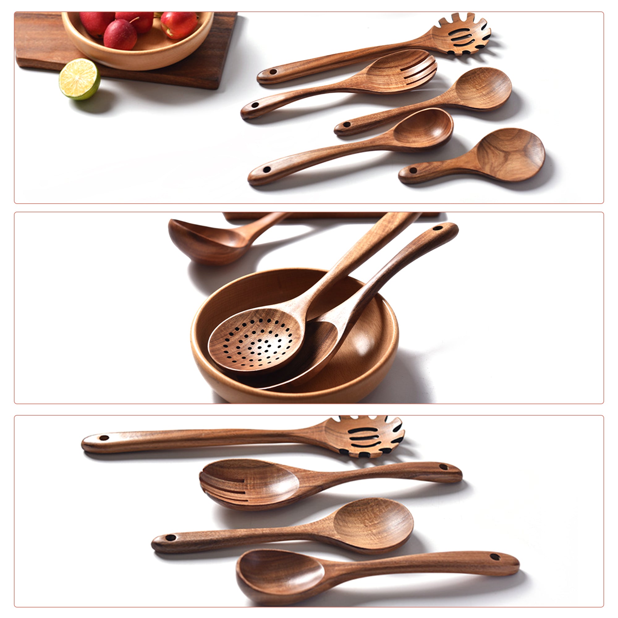 SUGIFT 13-Piece Wooden Cooking Utensil Set with Holder, Spoon Rest, and Hooks