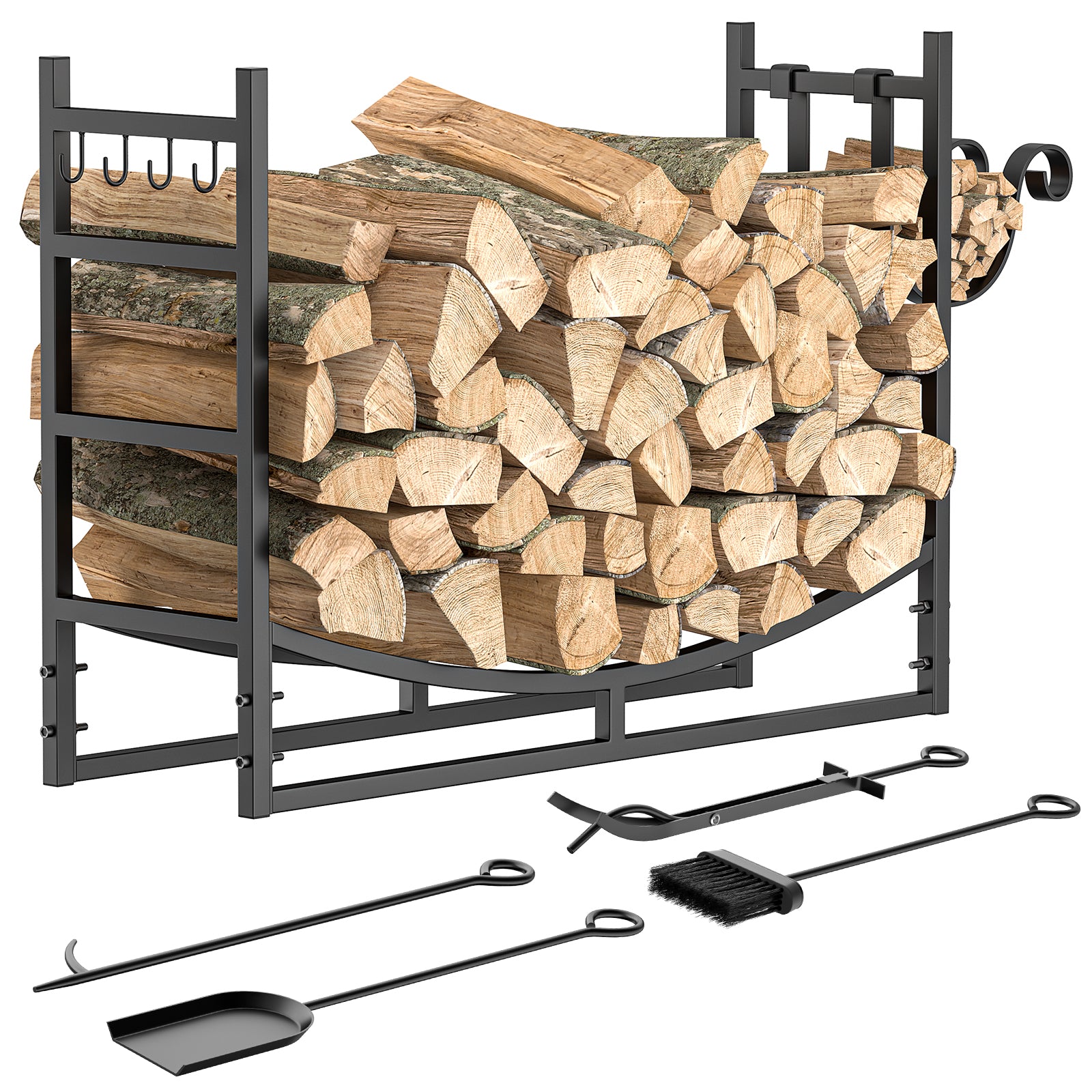 SUGIFT 33.5in Steel Firewood Rack Fireplace Log Holder with Fireplace Tools