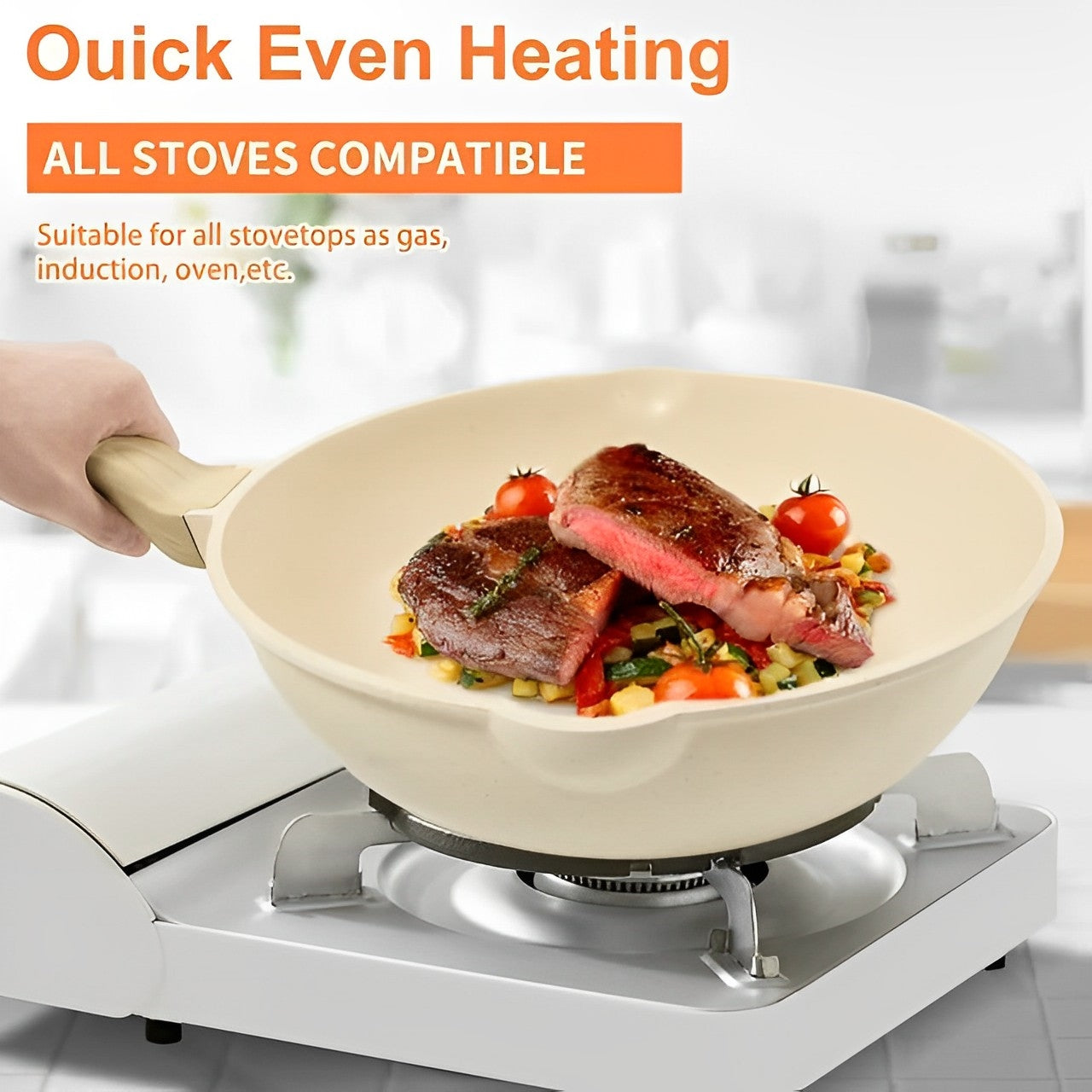 10-Piece Nonstick Ceramic Cookware Sets, Granite Pots and Pans Set with Silicone spatula