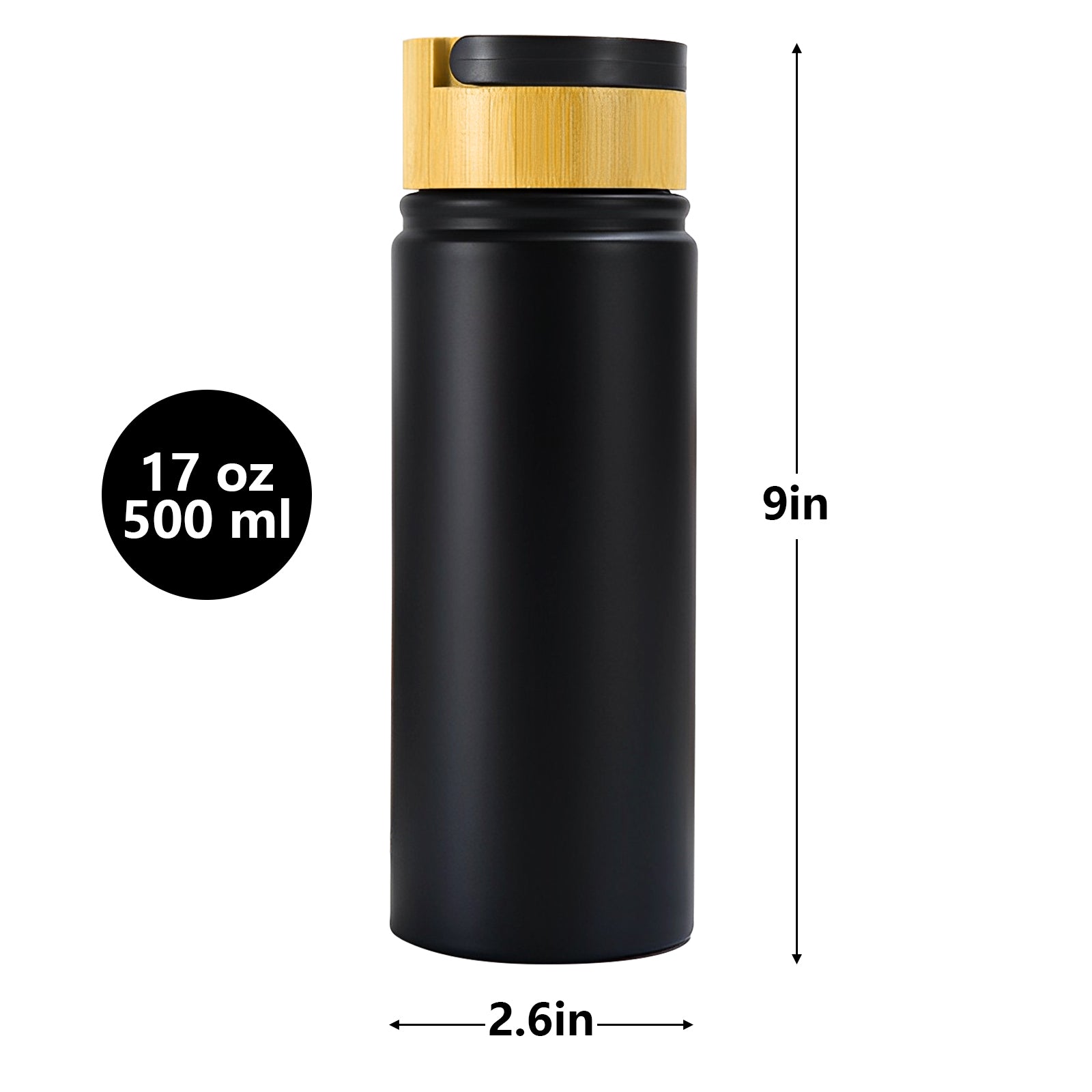 17oz Insulated Water Bottle, Stainless Steel Sports Water Cup with Bamboo Wooden Lid