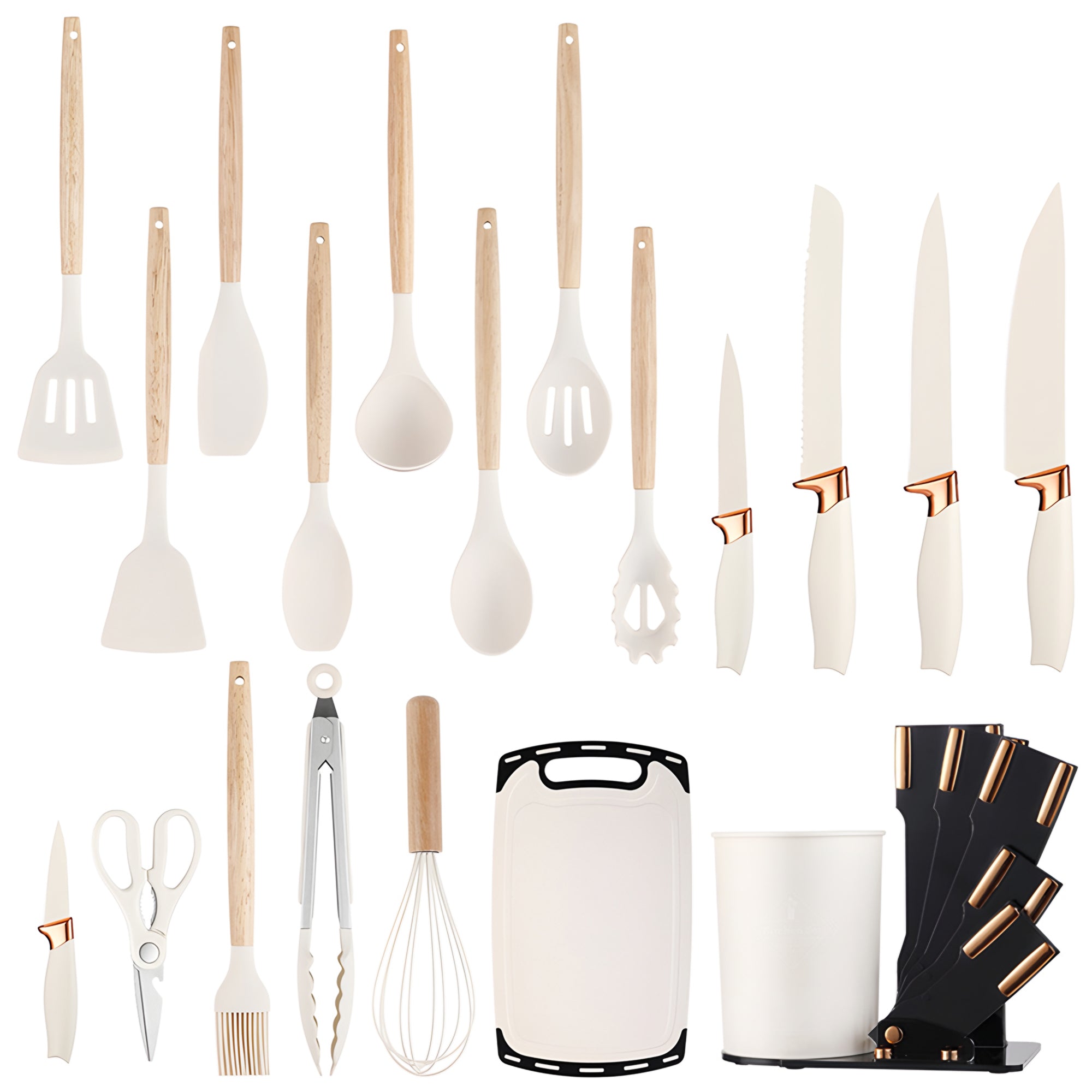 SUGIFT 19-Piece Silicone Kitchen Utensils Set and Knives Set with Block