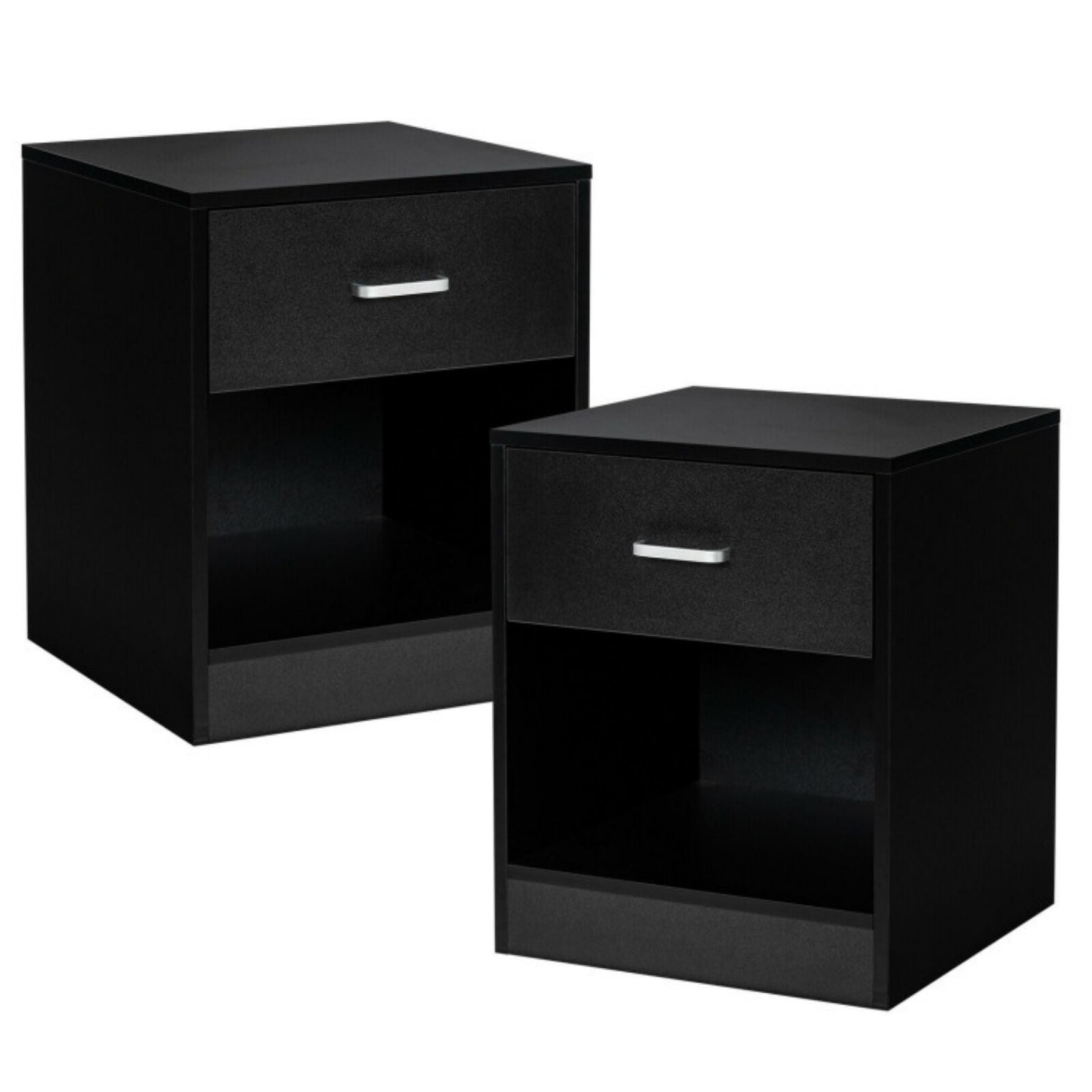 SUGIFT Set of 2 Modern Wooden Nightstands with Storage Drawer and Open Cabinet