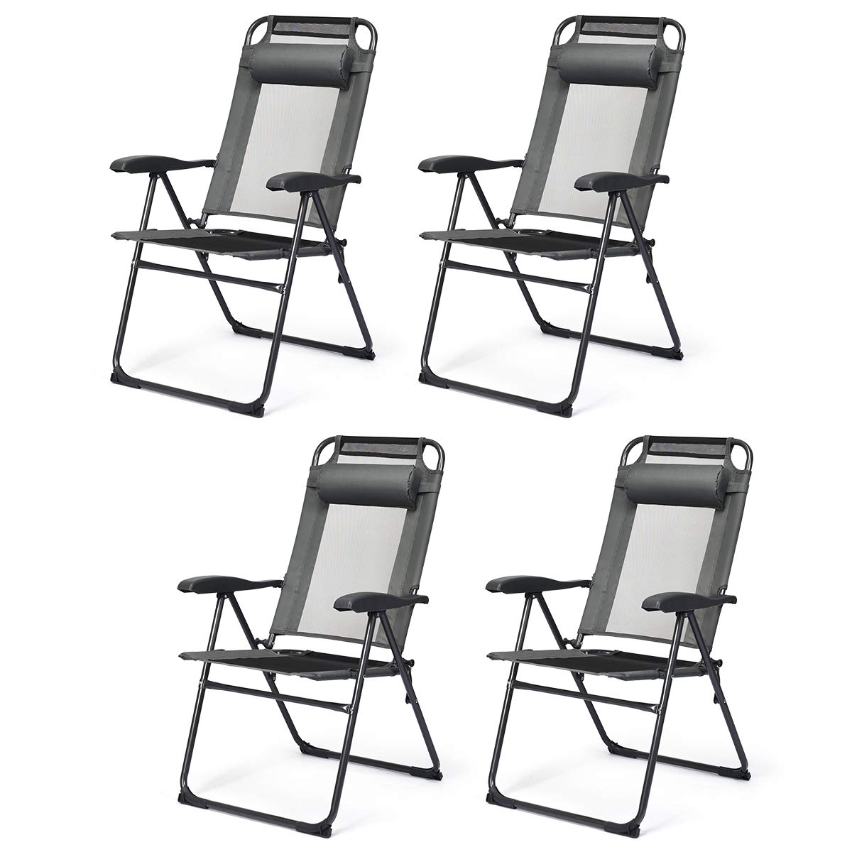 SUGIFT 4 Pieces Patio Garden Adjustable Reclining Folding Chairs with Headrests