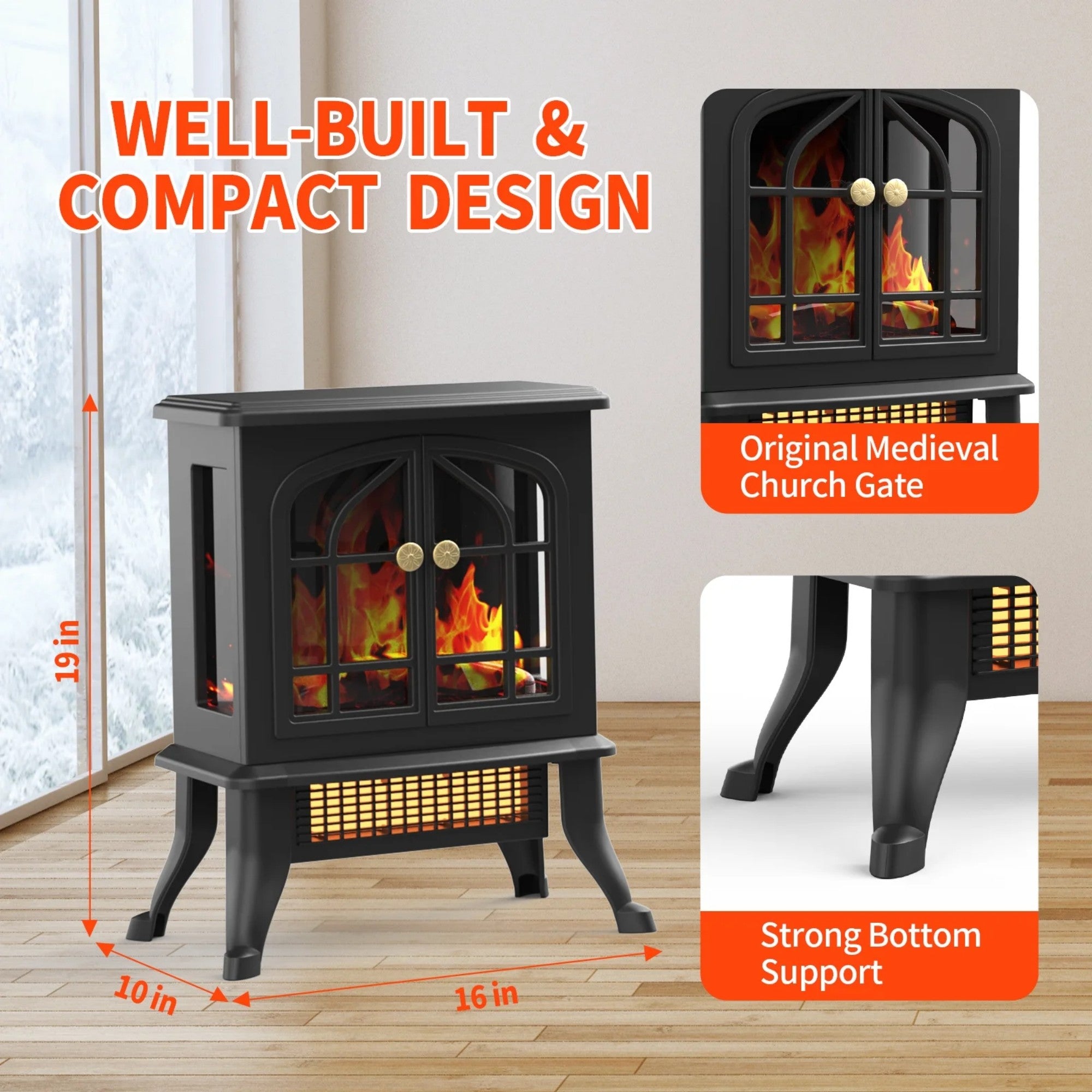 2000W Electric Infrared Quartz Fireplace Stove Heater Space Heater with 3D Flame Effect