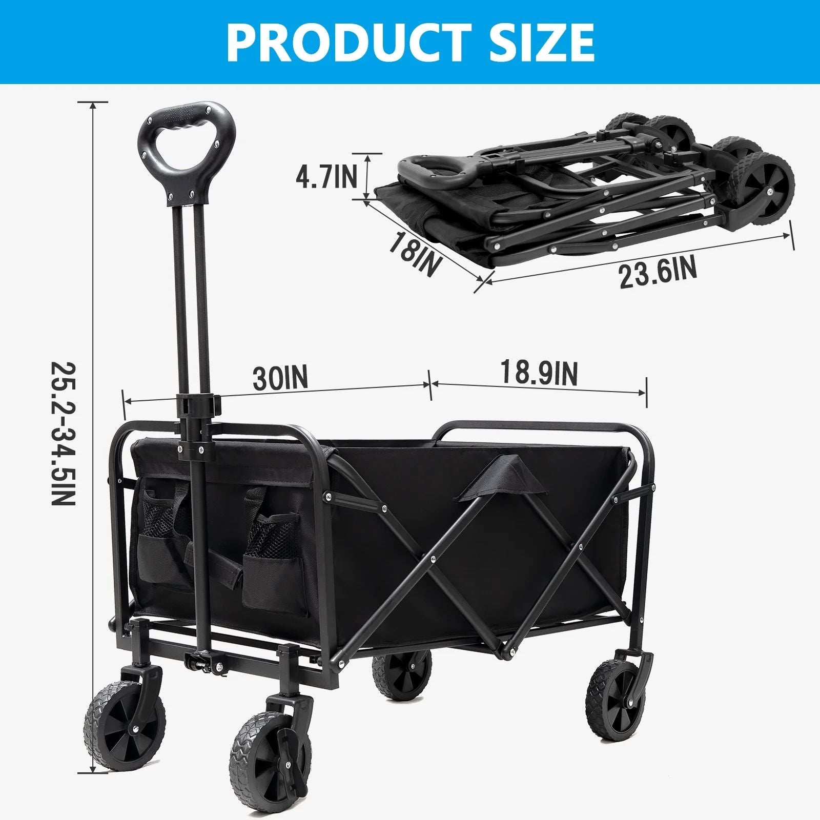 34.5-inch Folding Wagon Cart Multipurpose Large Wagon Bucket Cart