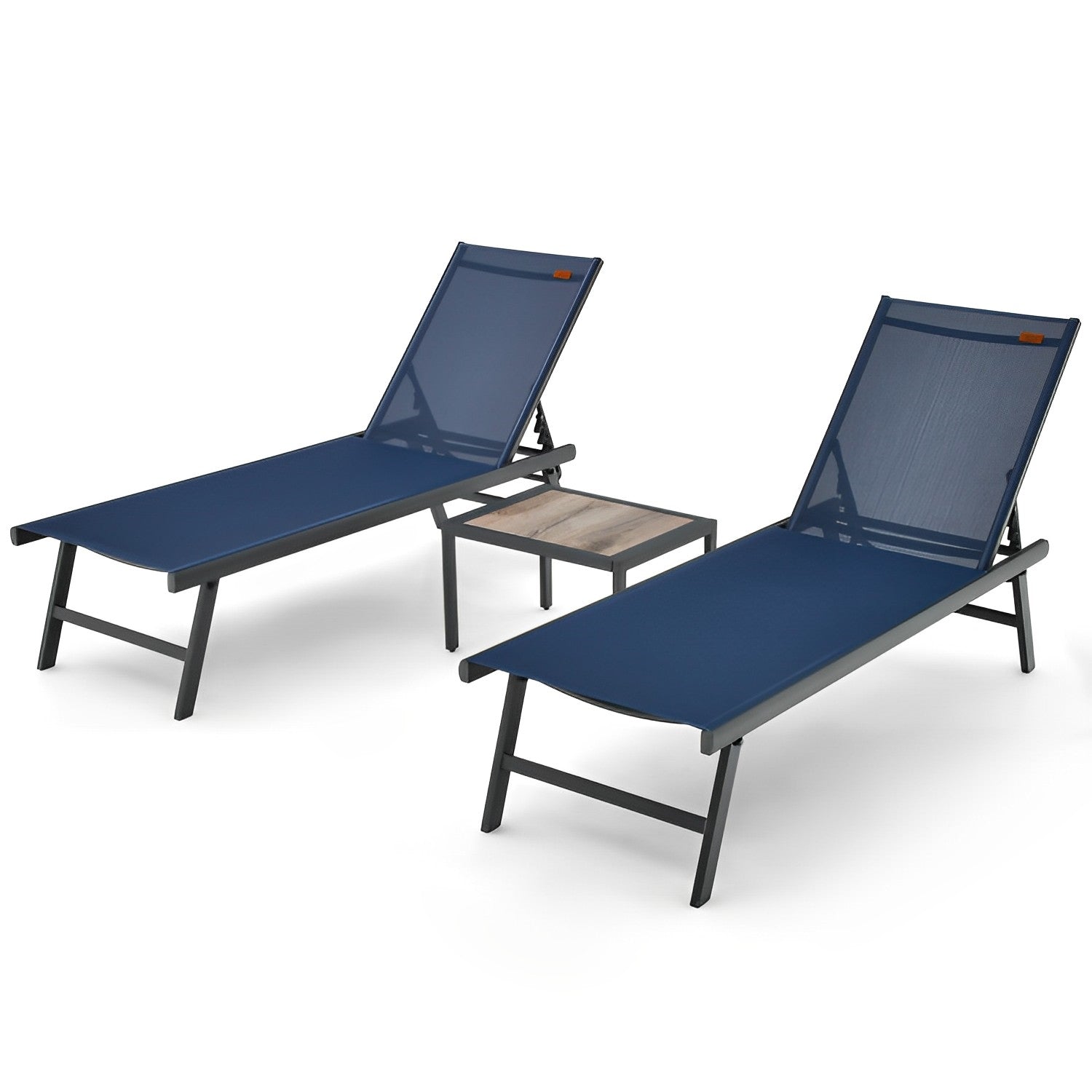 3 Pieces Patio Chaise Lounge Chair and Table Set for Poolside Yard