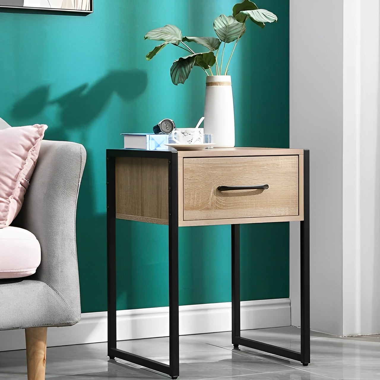 Wooden End Table Nightstand with Drawer