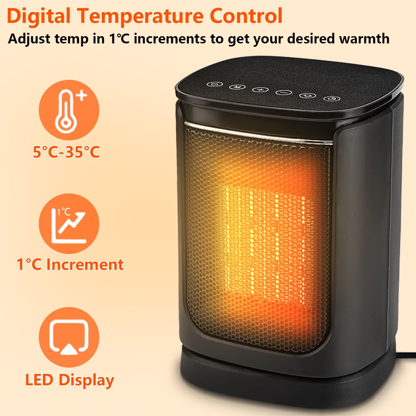 1500W Electric Oscillation Table Space Heater ,Thermostat Portable Heater with 1-12h Timer and Remote for Office Home