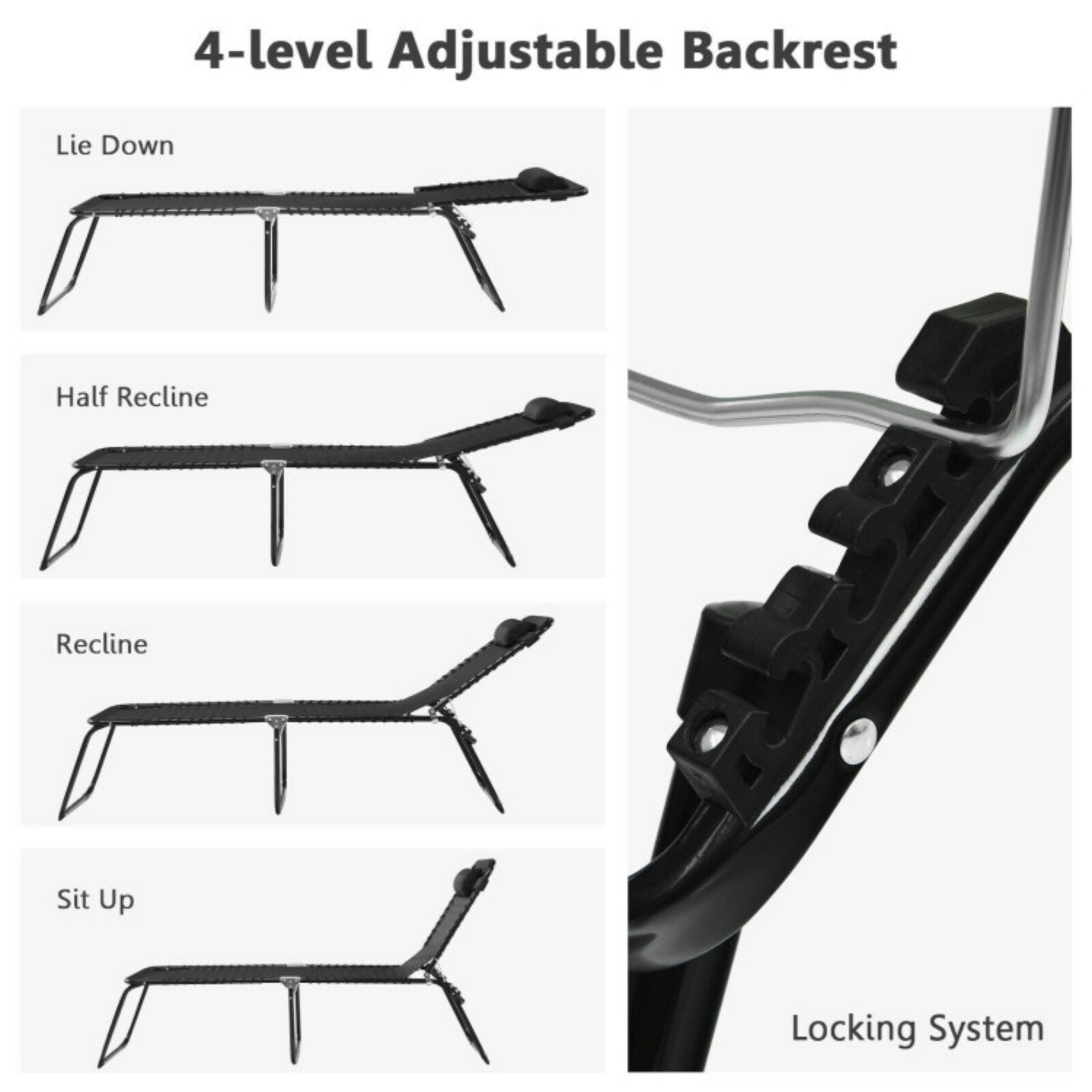 SUGIFT Folding Heightening Design Beach Lounge Chair with Pillow for Patio