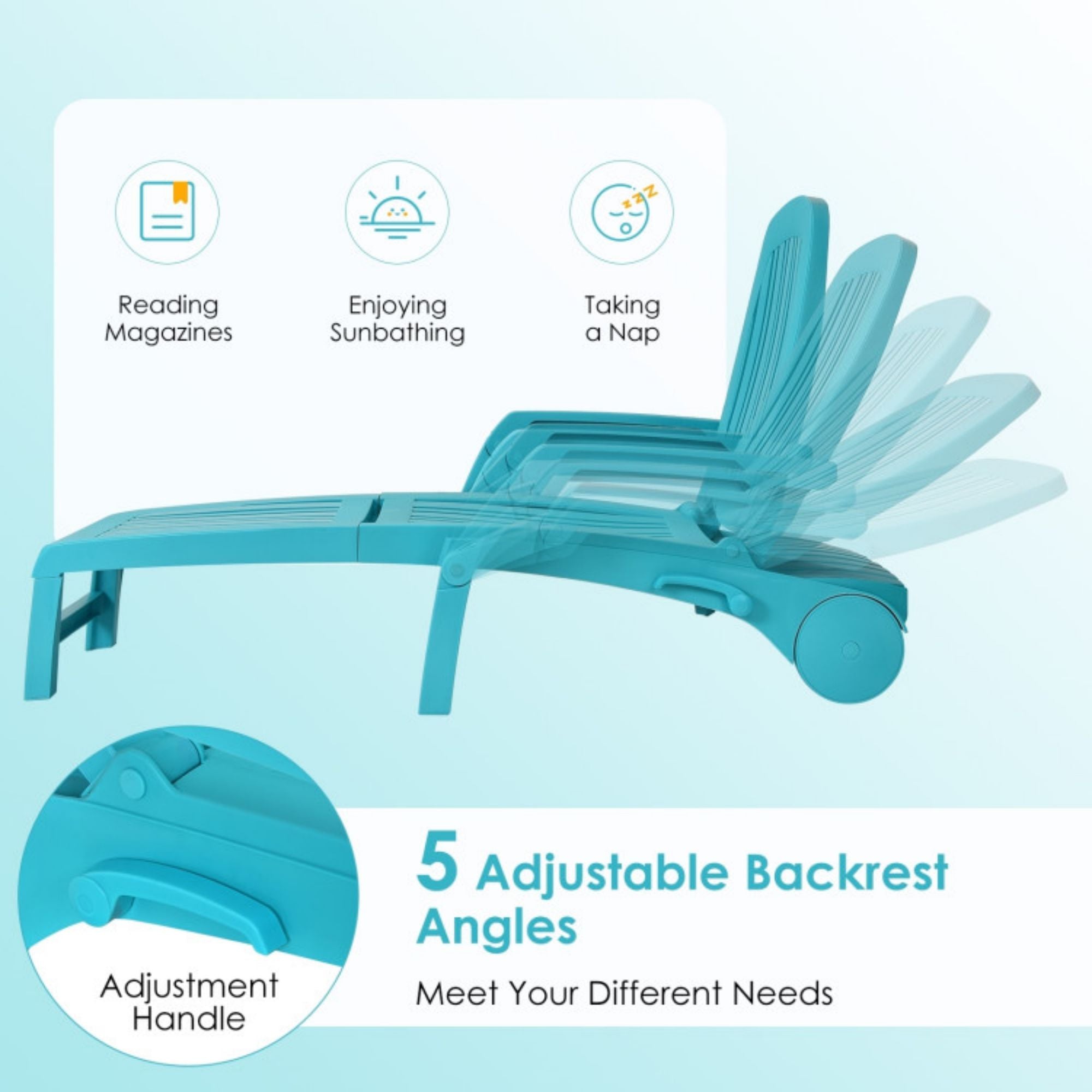 SUGIFT Adjustable Patio Sun Lounger with Weather Resistant Wheels