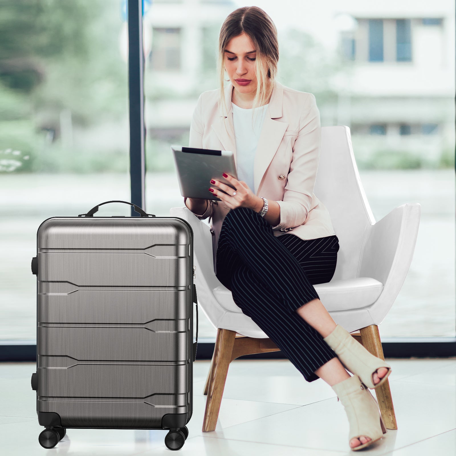 3-Piece ABS and PC Luggage Set Hardside Lightweight Spinner Suitcase Carry,20in/24in/28in