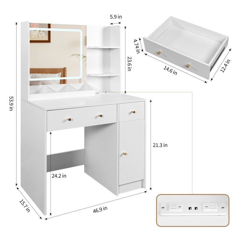 SUGIFT Large Modern Vanity Set with Three Level Storage Dresser