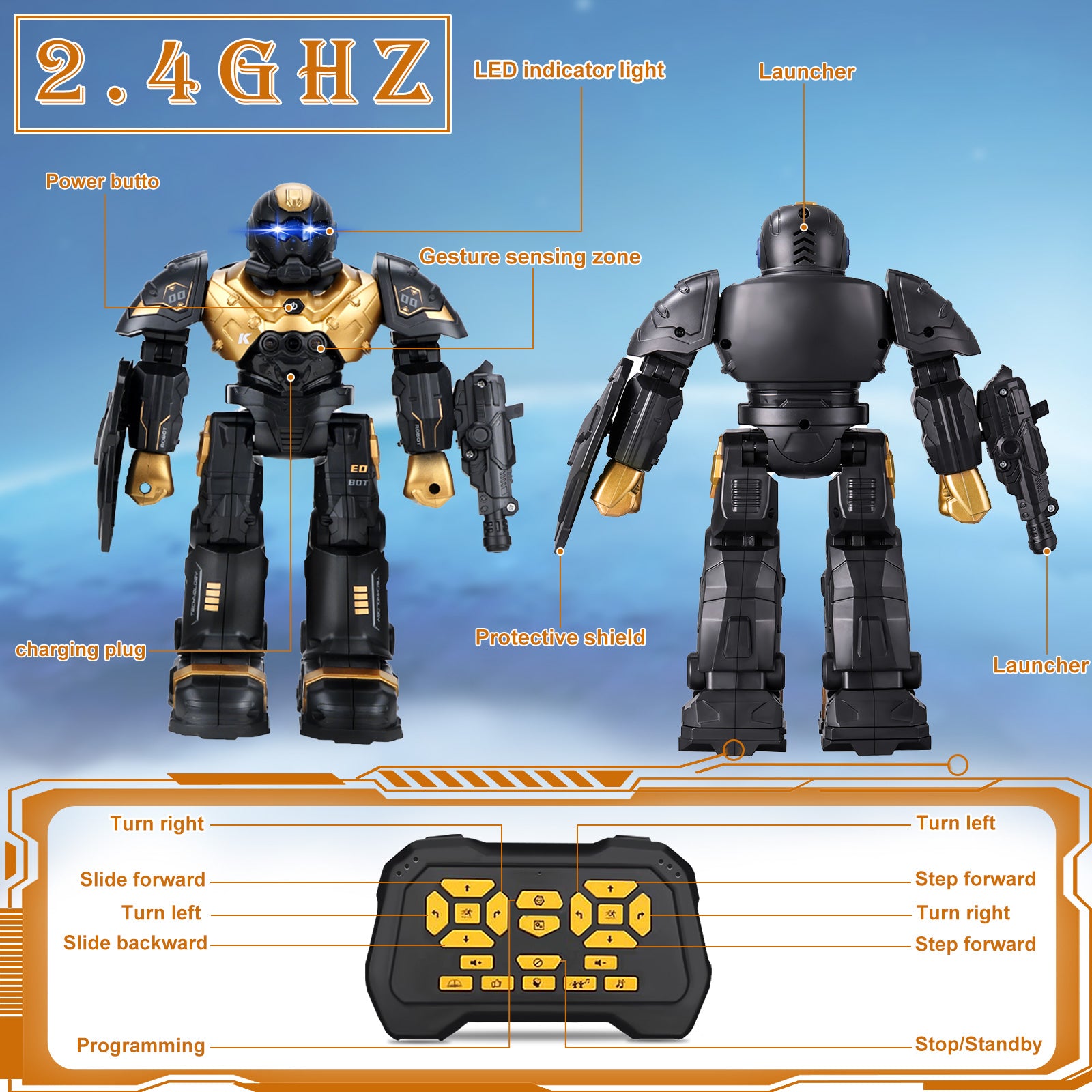 VEBREDA RC Robot Toys, Gesture Sensing Programmable RC Robot Toy, Talking, Dancing Rechargeable Intelligent Remote Control Robot for Kids Kids ages 3-10