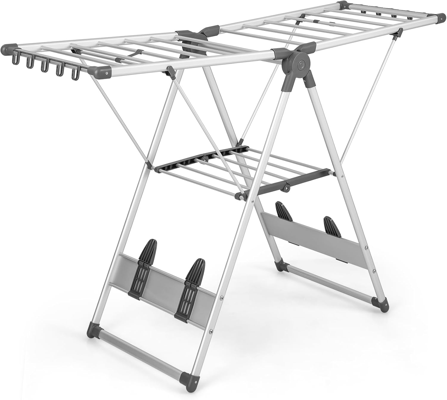 2-Layer Folding Clothes Drying Rack with 5-Level Adjustable Height