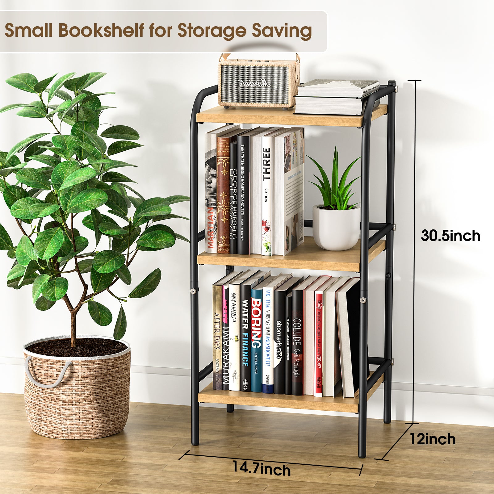 3-Tier Storage Rack Bookshelf Shelves for Living Room, Bathroom, Balcony, Kitchen