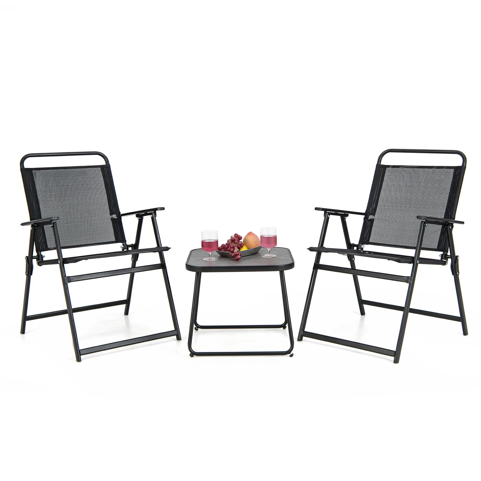 3 Pieces Patio Folding Conversation Chairs and Table