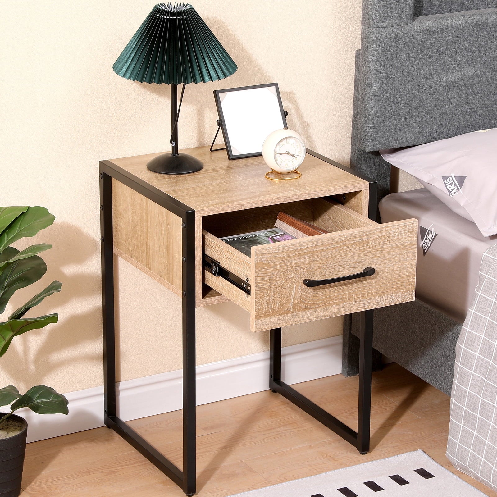 Wooden End Table Nightstand with Drawer