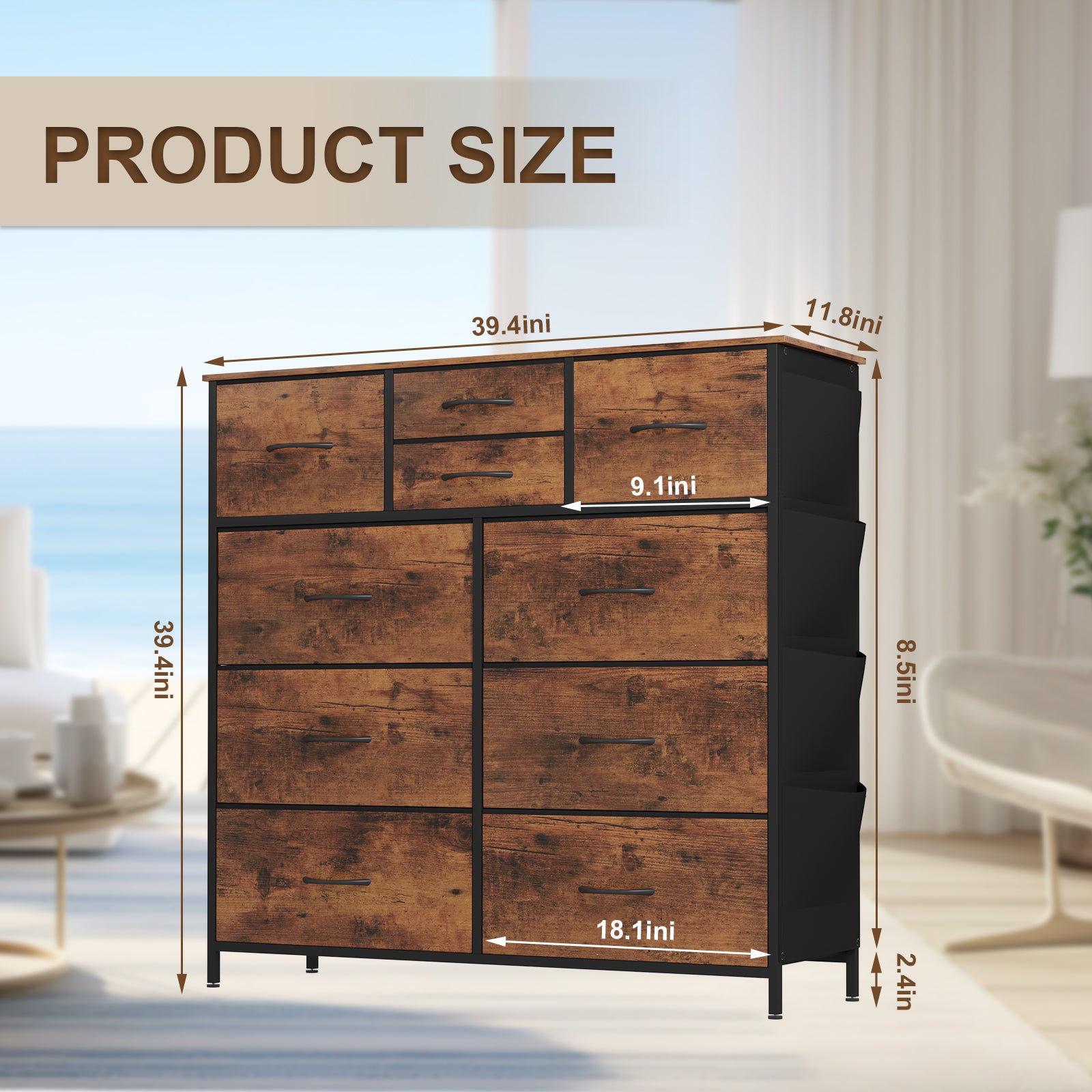 10 Drawers Dresser for Bedroom, Fabric Storage Organizer Unit for Living Room, Closet Srorage
