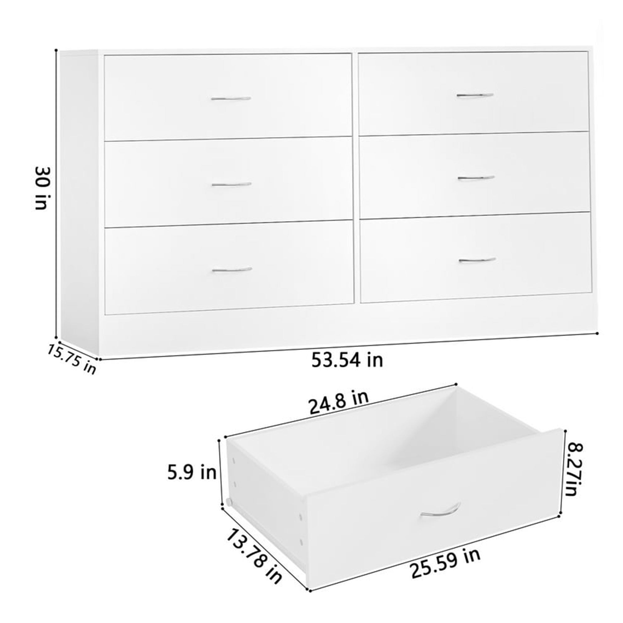 SUGIFT 6 Drawer White Dresser for Bedroom Versatile Chests of Drawers