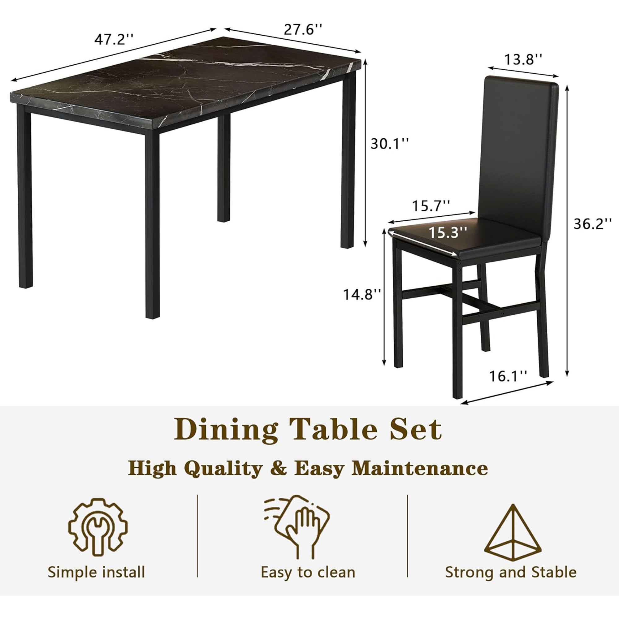SUGIFT 5 Piece Modern Dining Table Set with Faux Marble Tabletop and 4 PU Leather Upholstered Chairs