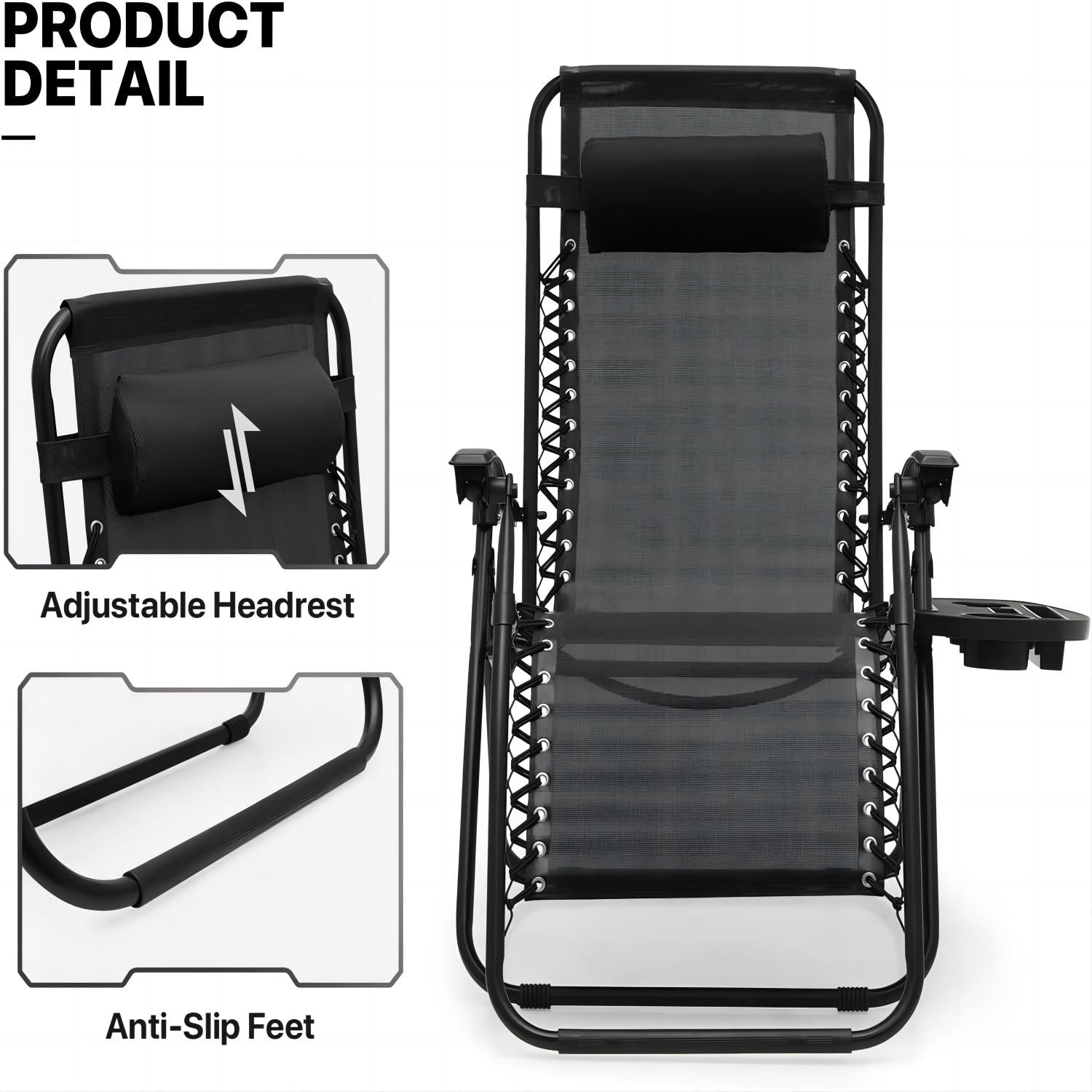 2 Piece Folding Recliner Chairs Zero Gravity Lounge Chair Recliners with Pillows, Black