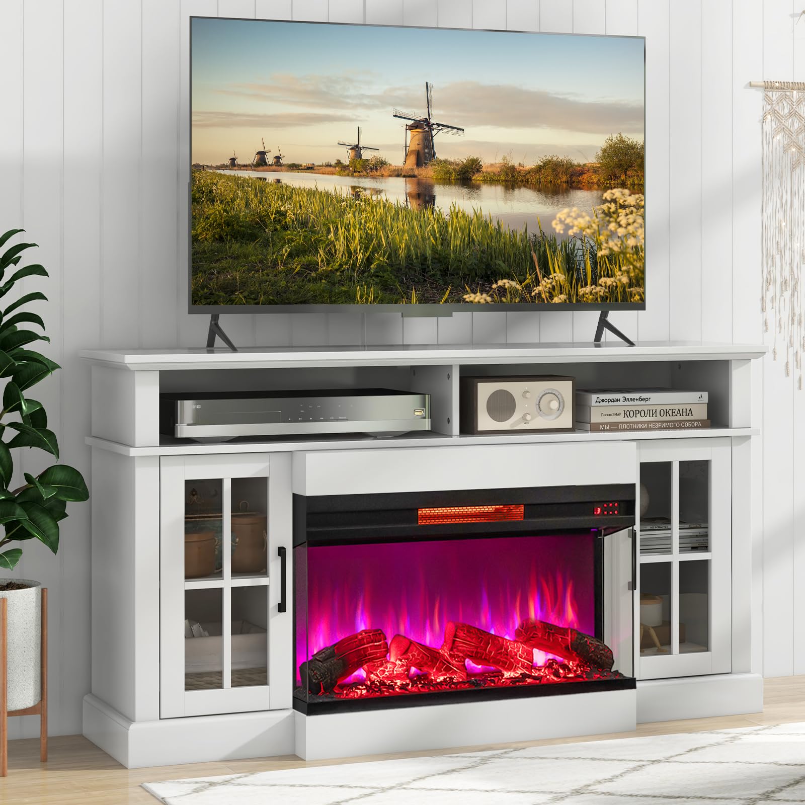 36 Inch 3-Sided 1500W Electric Fireplace with 7-Color Flame