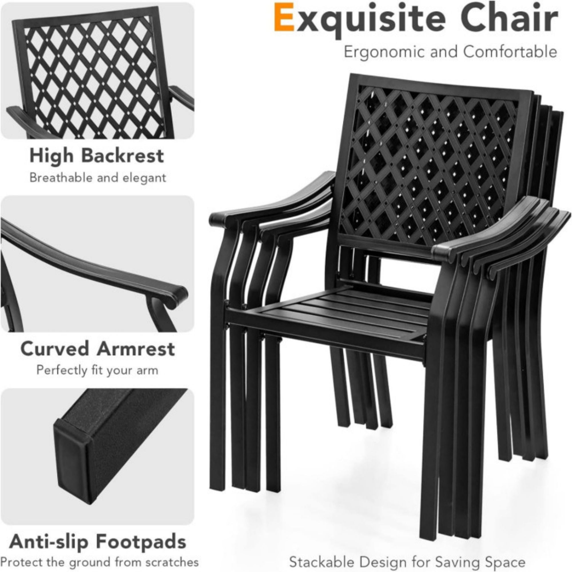 SUGIFT Set of 2 Patio Dining Chairs with Curved Armrests and Reinforced Steel Frame