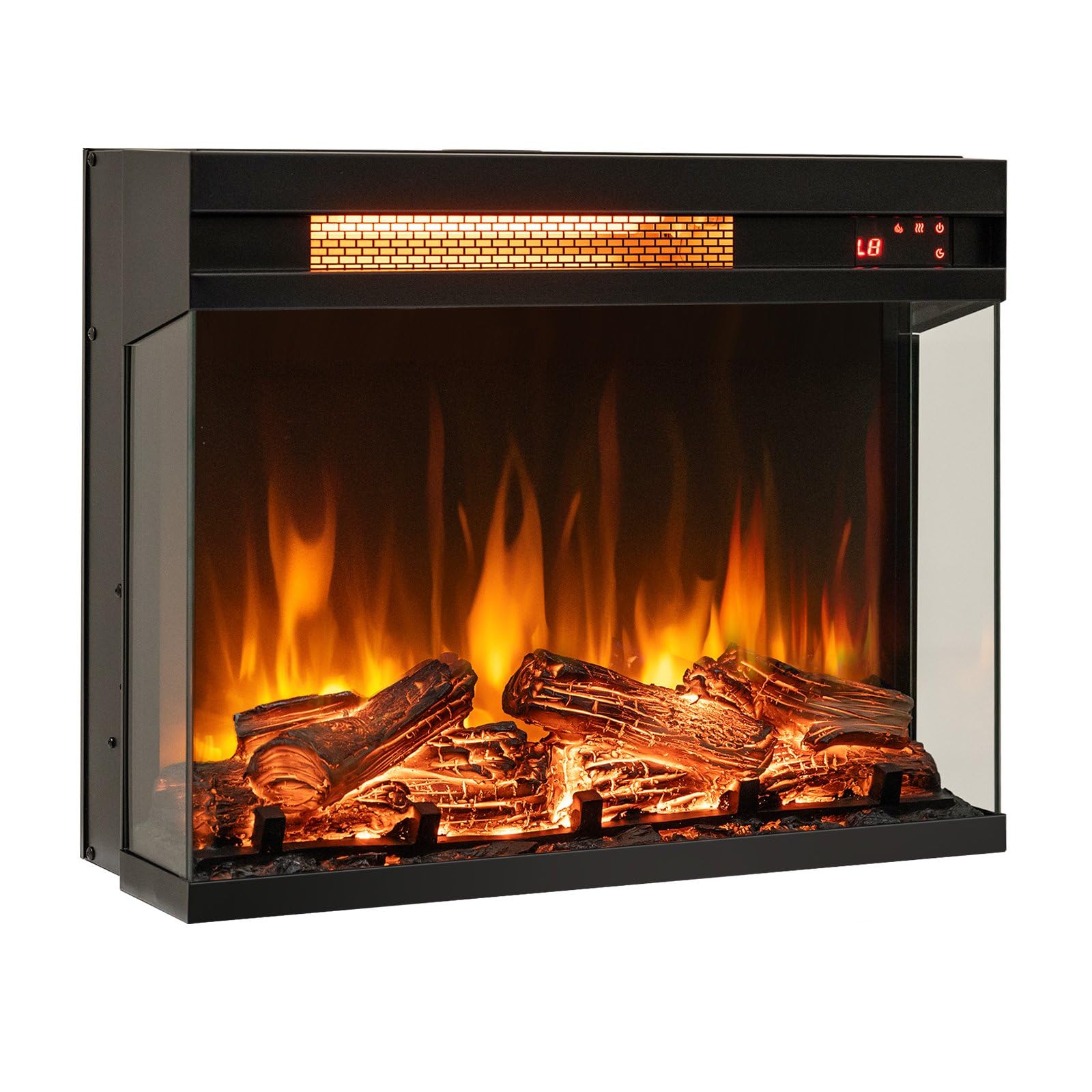 23 Inch 3-Sided Electric Fireplace 1500W Recessed Fireplace Insert-Black