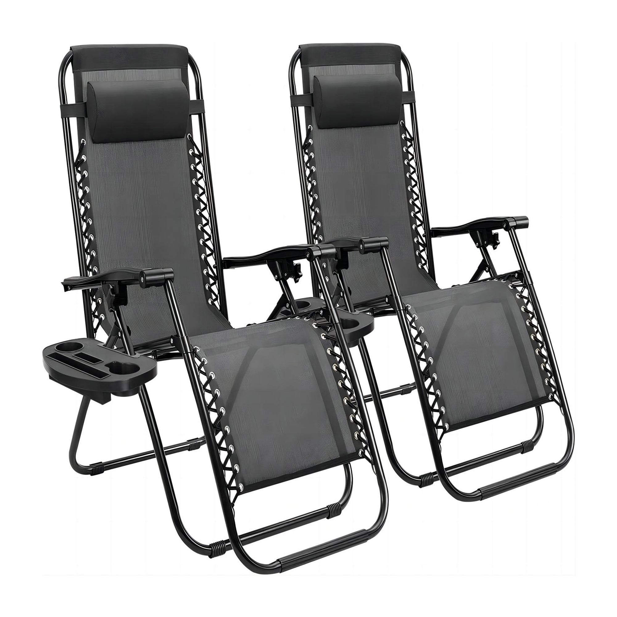 2 Piece Folding Recliner Chairs Zero Gravity Lounge Chair Recliners with Pillows, Black