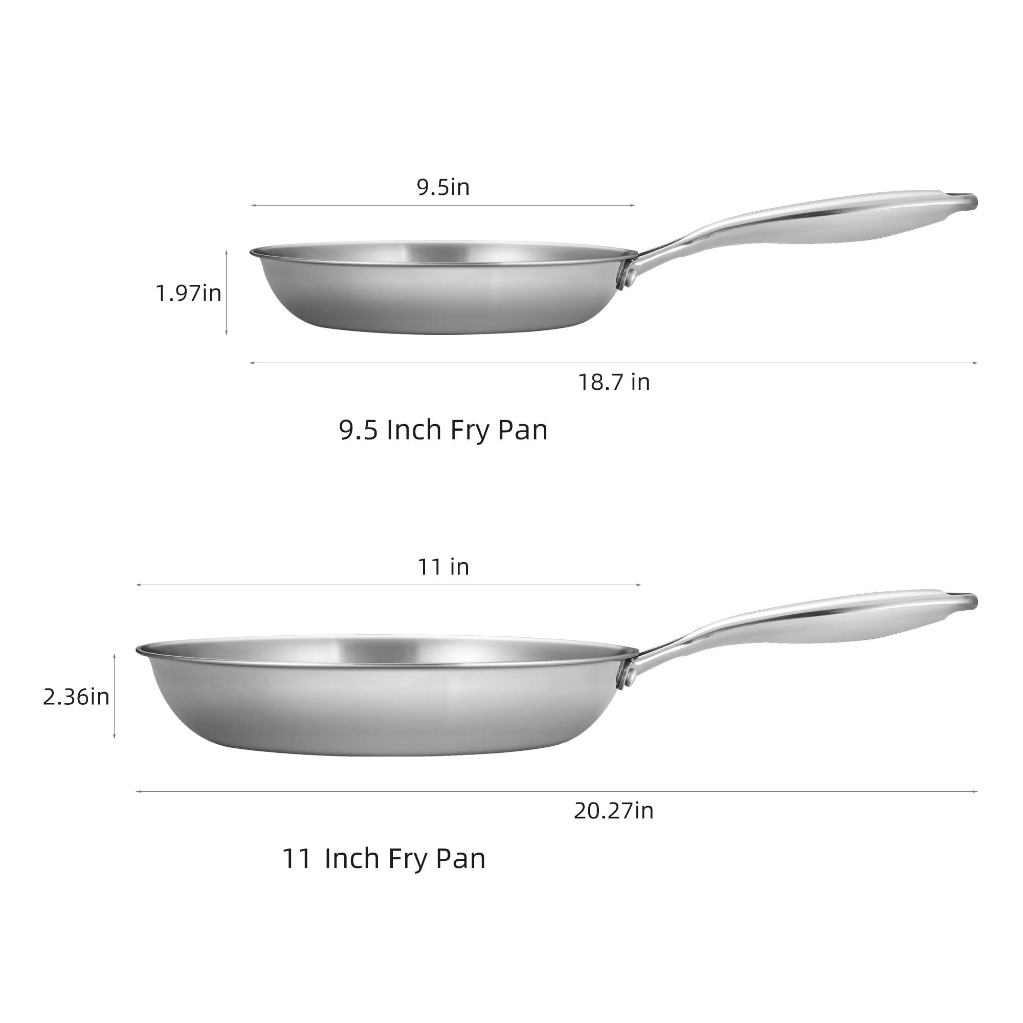 SUGIFT Tri-Ply Stainless Steel Nonstick Open Fry Pan with Premium Magnetic Stainless Exterior, Aluminum Core, Set of 2