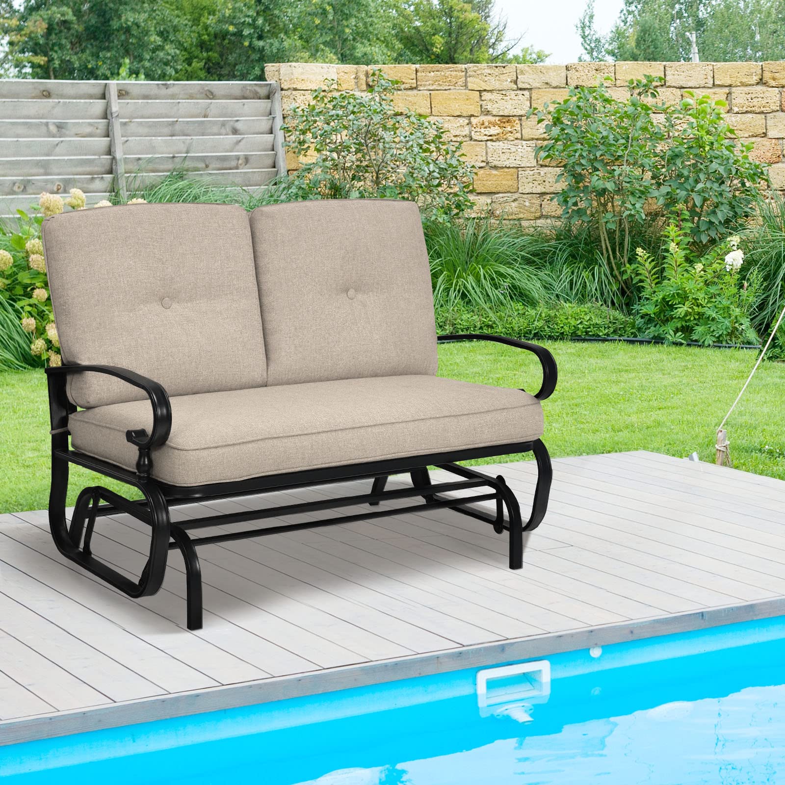 2 Seats Outdoor Swing Glider Chair with Comfortable Cushions